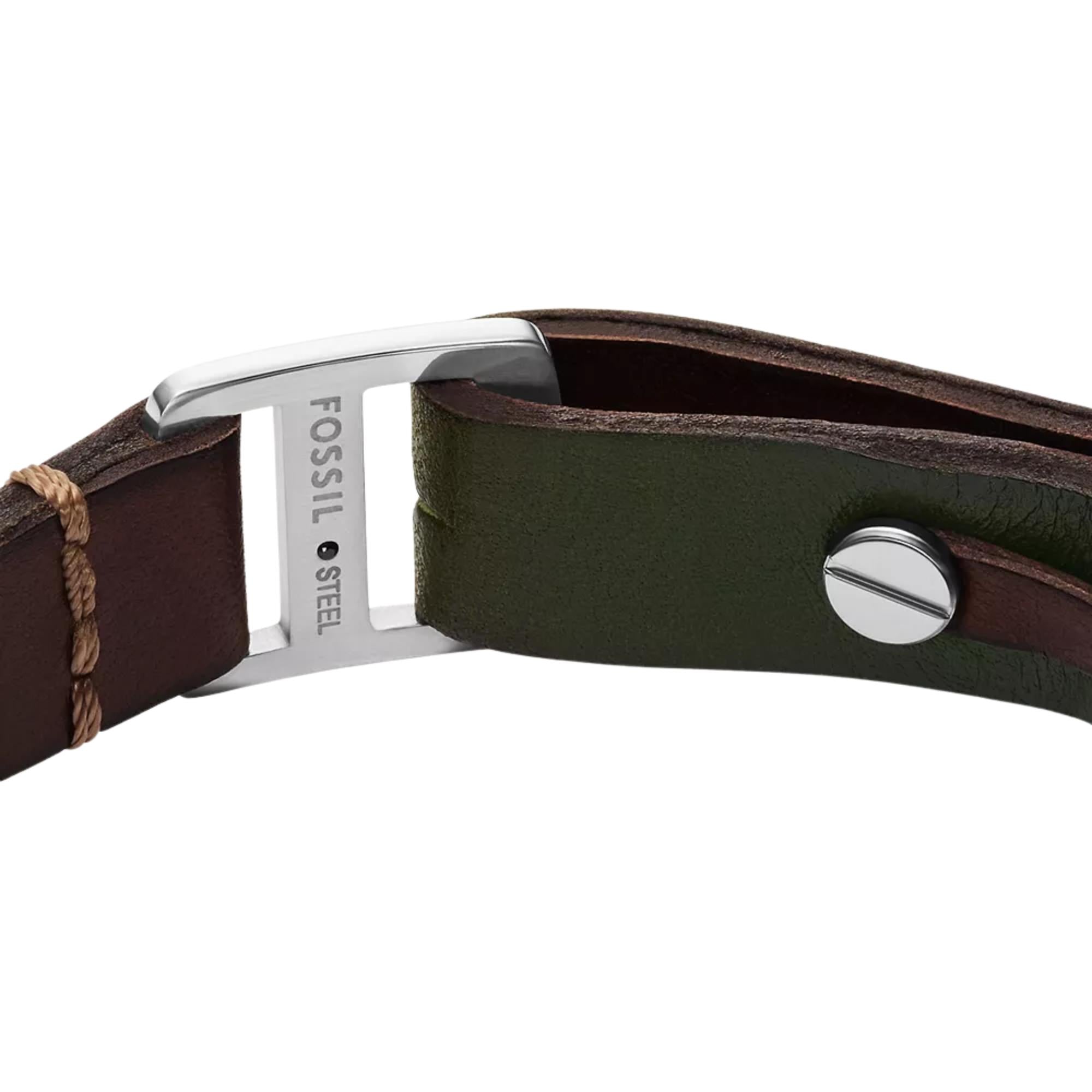 Fossil Machine Rugged Green and Brown Leather Strap Men's Bracelet JF04963040