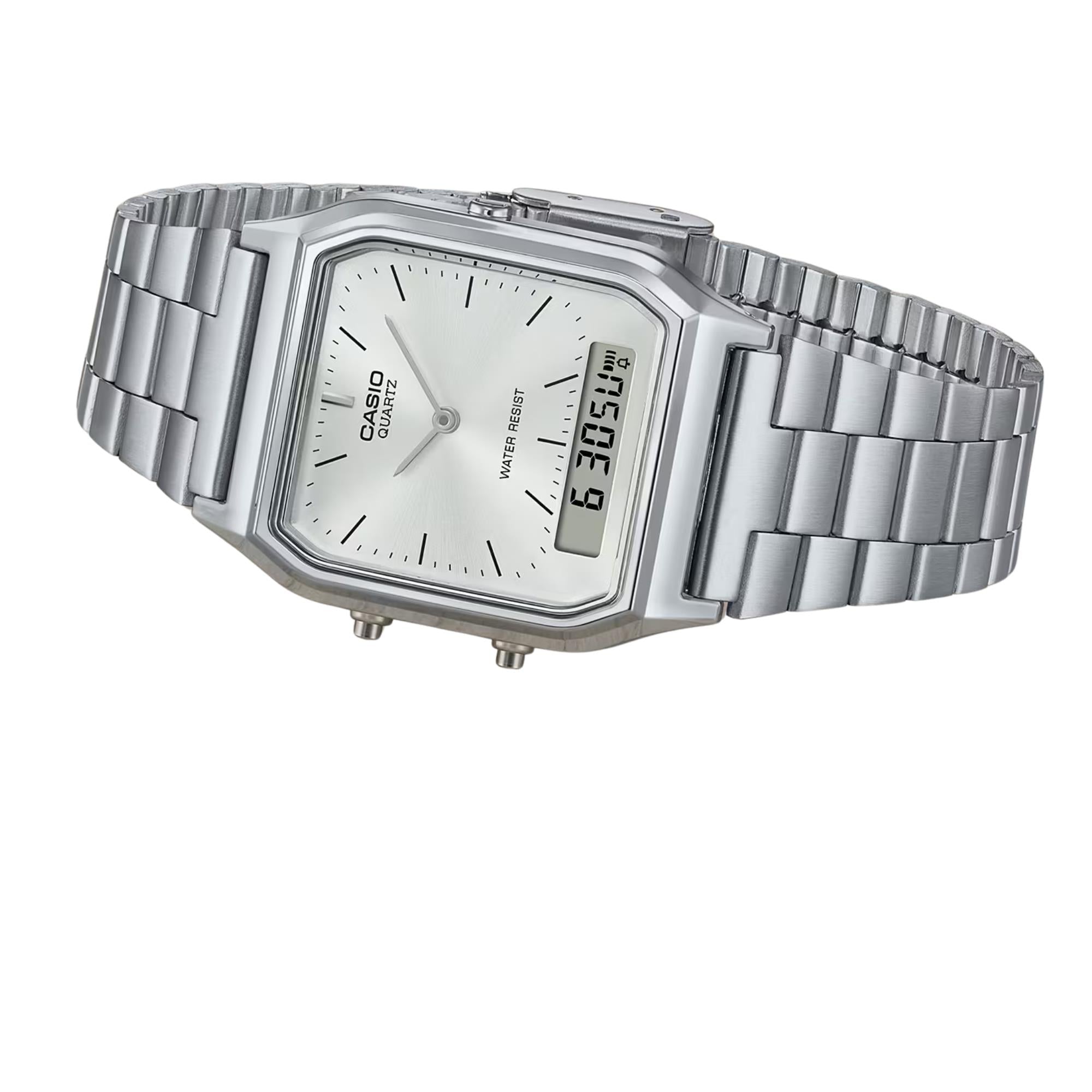 Casio Vintage Quartz Silver Dial Steel Strap Watch AQ-230A-7AMQYES