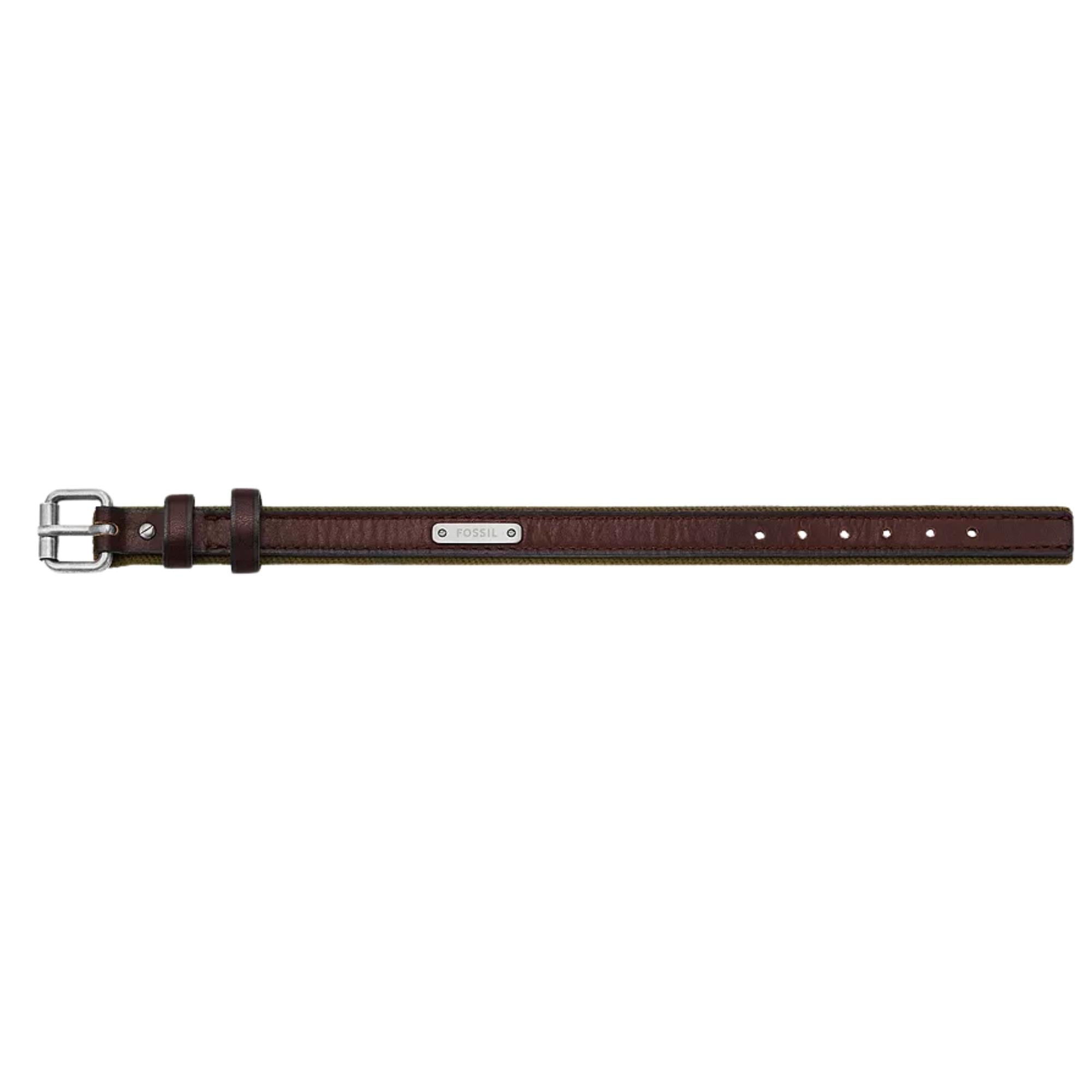 Fossil Everett Colour Pop Green And Brown Leather Strap Men's Bracelet JA7315998