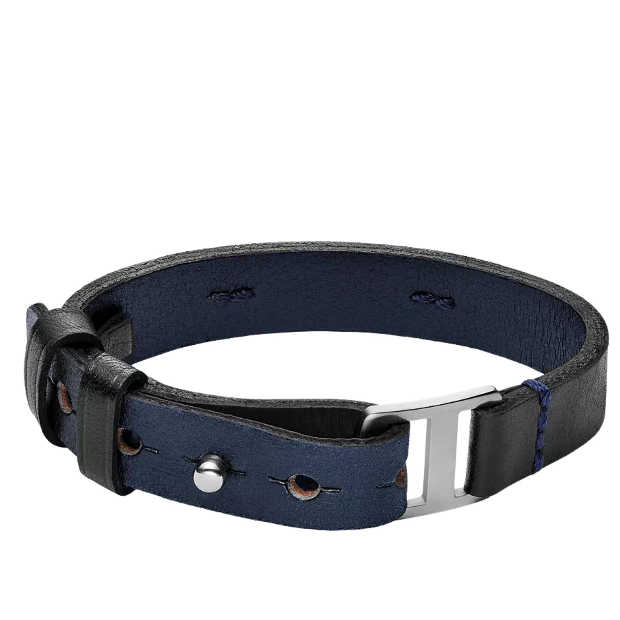 Fossil Machine Rugged Midnight Blue and Black Leather Strap Men's Bracelet JF04964040