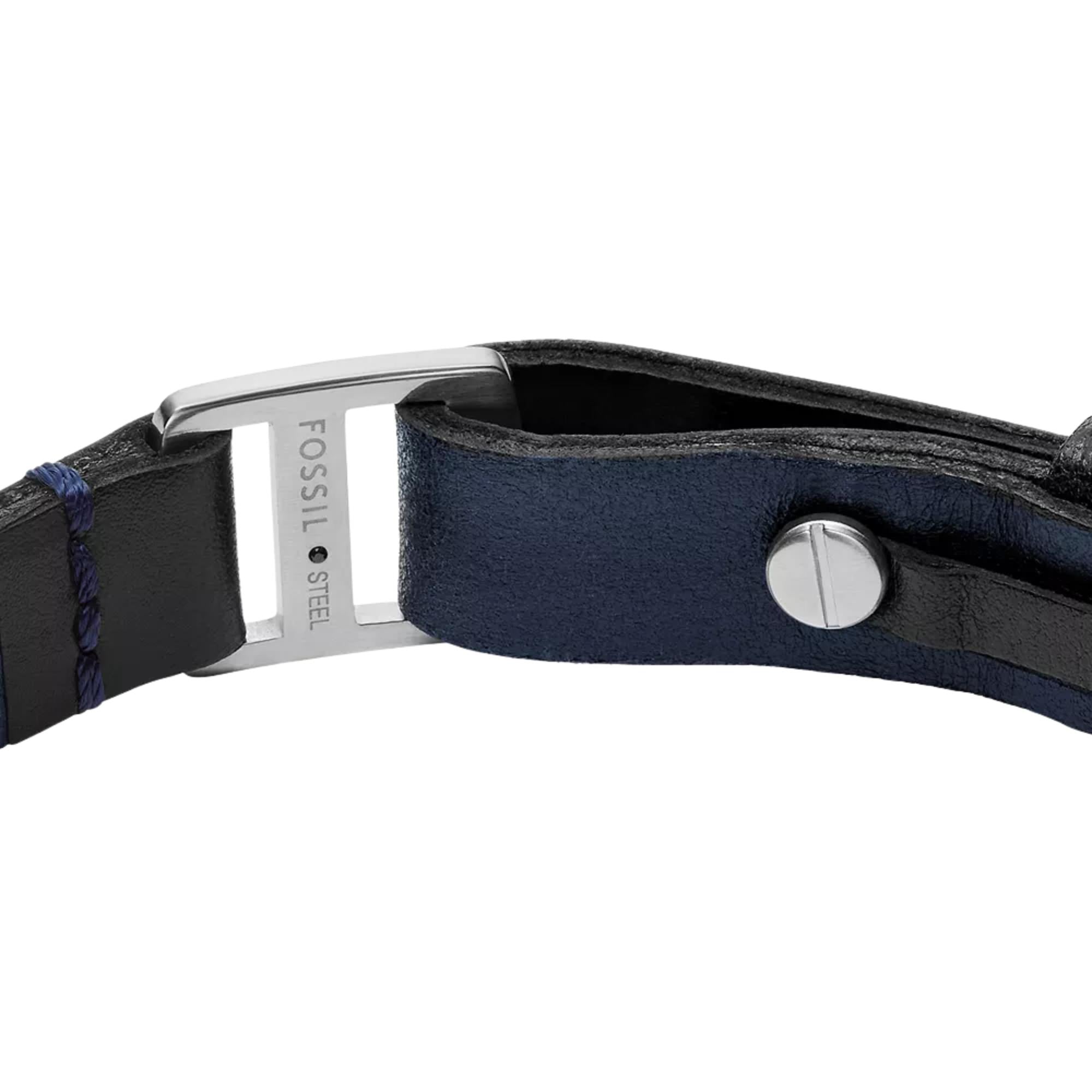 Fossil Machine Rugged Midnight Blue and Black Leather Strap Men's Bracelet JF04964040