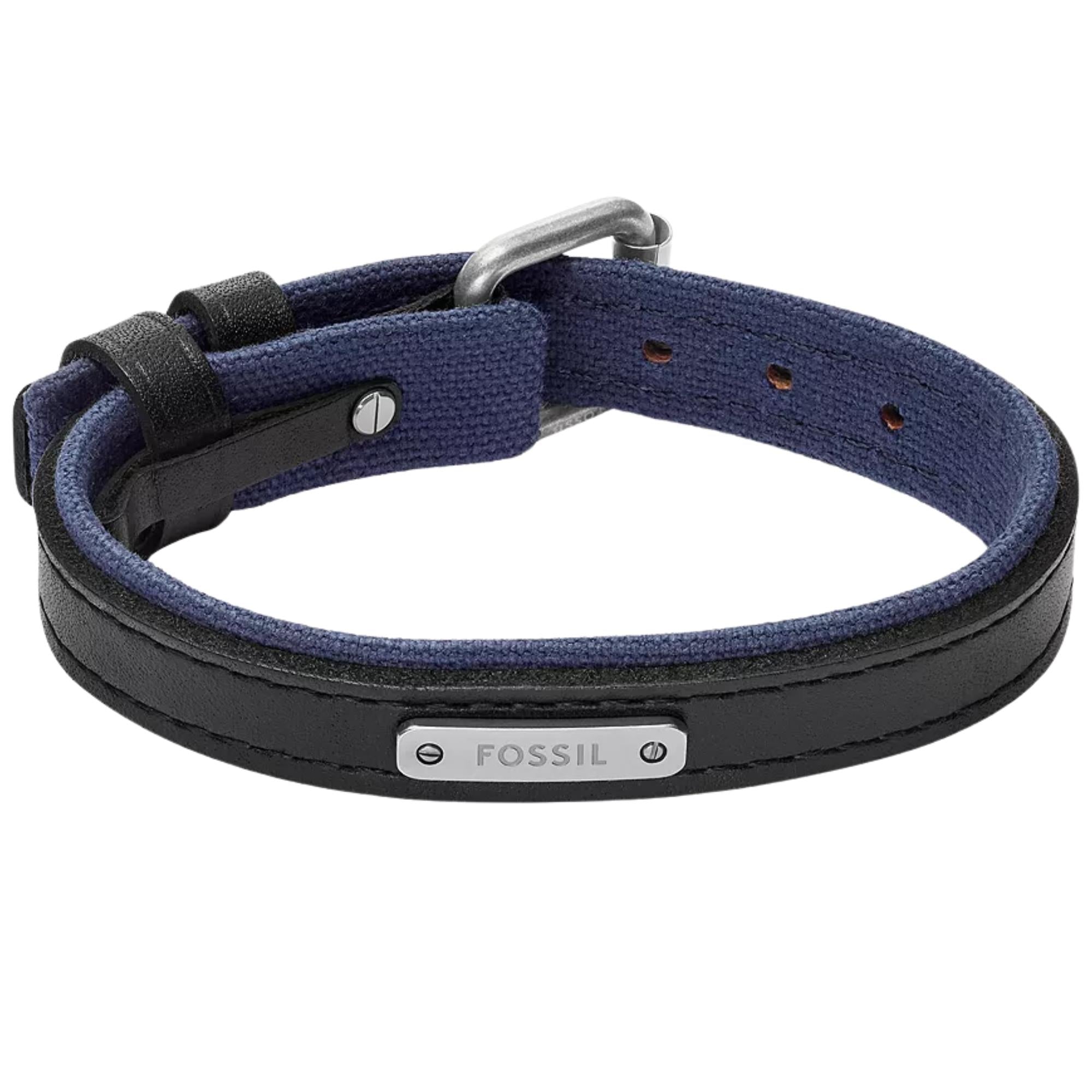 Fossil Everett Colour Pop Midnight Blue and Black Leather Strap Men's Bracelet JA7316998