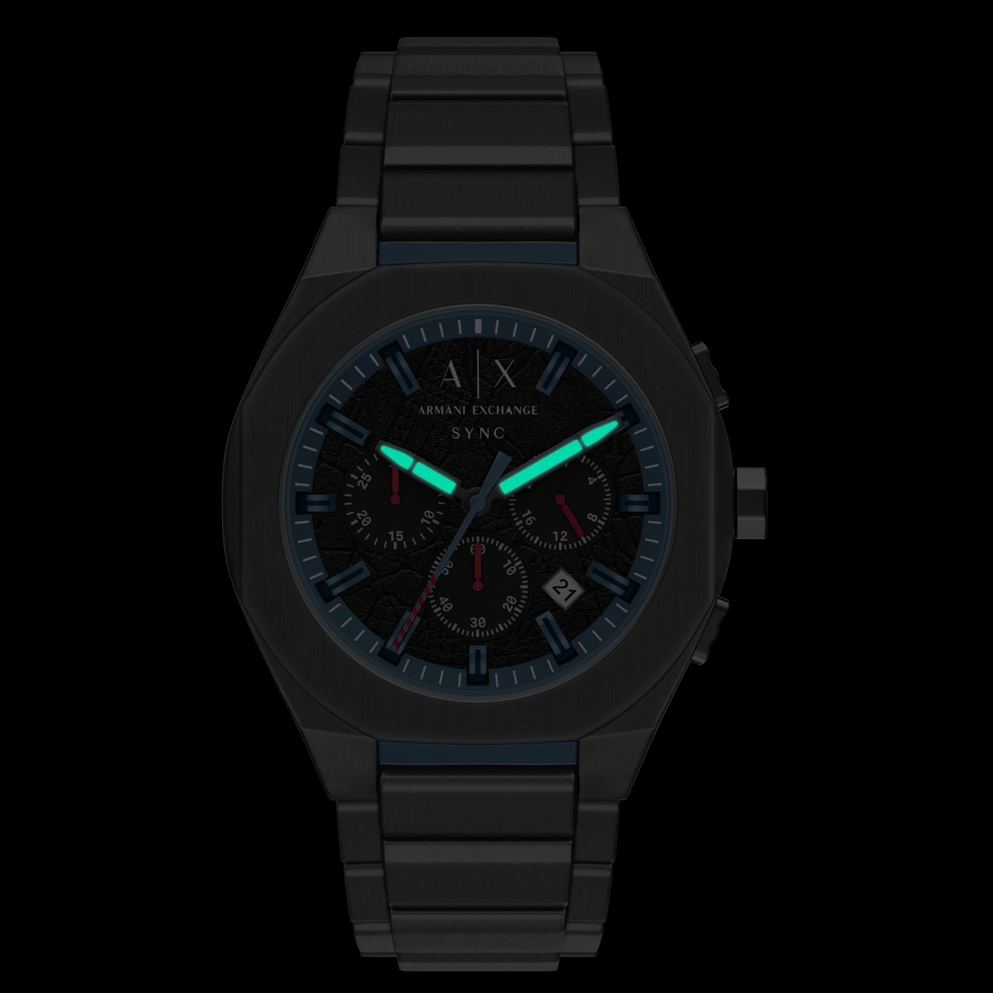 Armani Exchange Sync Chronograph Black Dial Steel Strap Men's Watch AX4295