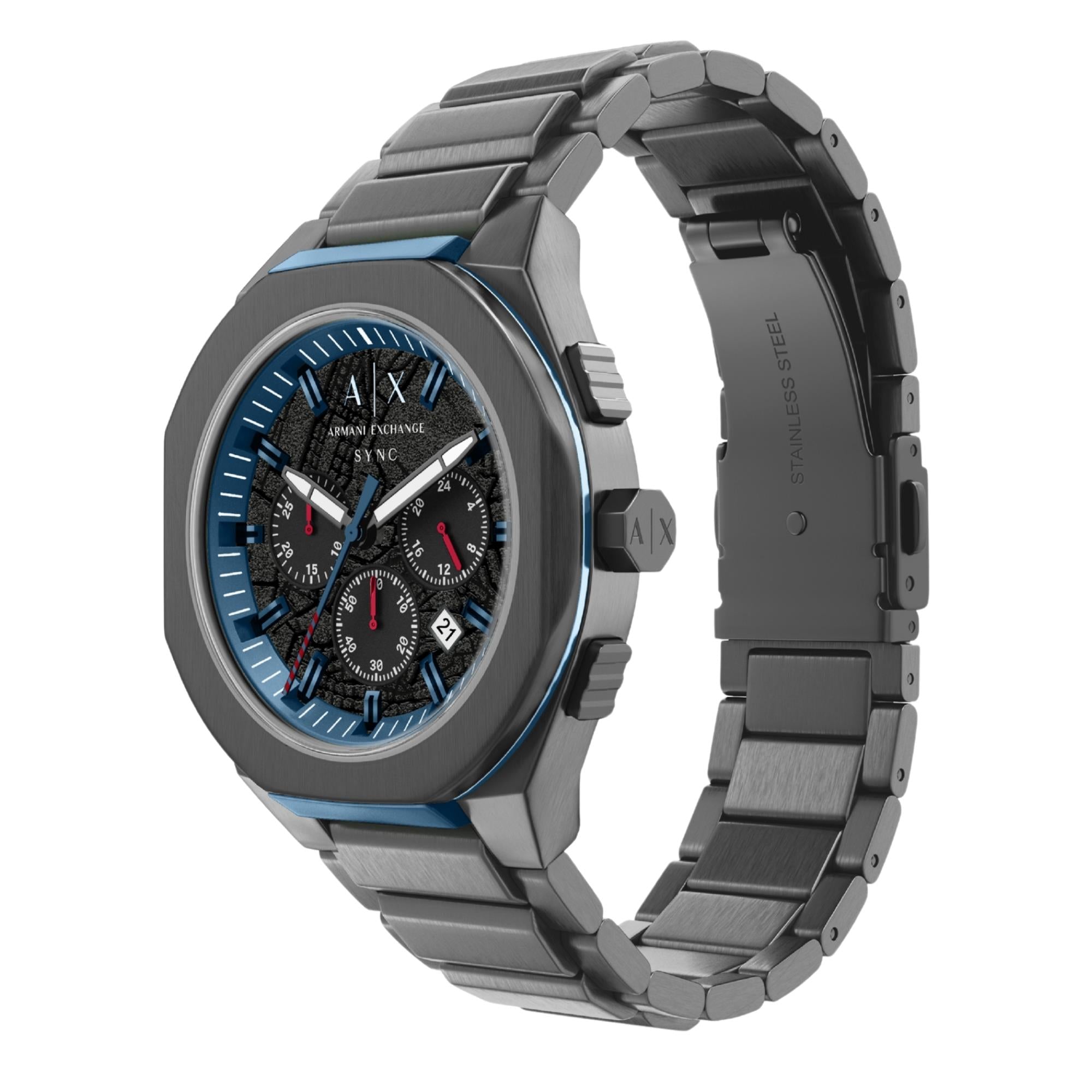 Armani Exchange Sync Chronograph Black Dial Steel Strap Men's Watch AX4295