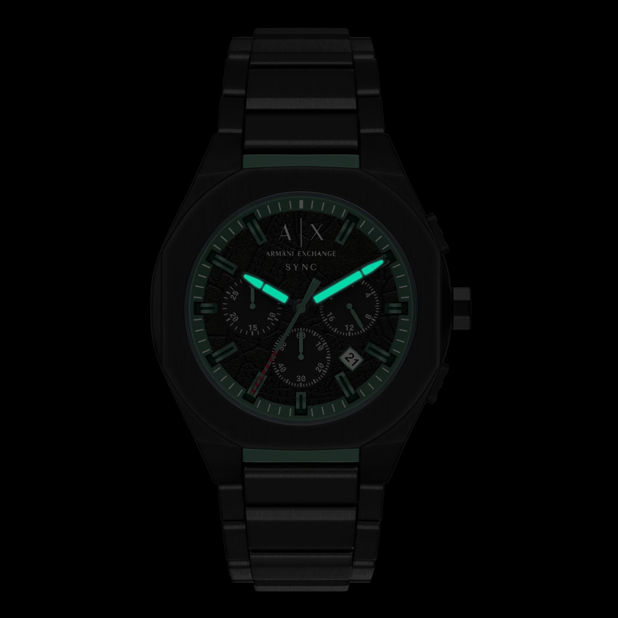 Armani Exchange Sync Chronograph Black Dial Steel Strap Men's Watch AX4294