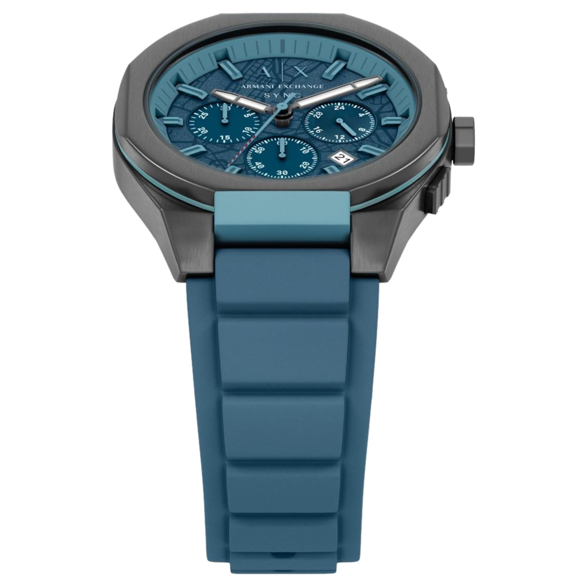 Armani Exchange Sync Chronograph Blue Dial Silicone Strap Men's Watch AX4291
