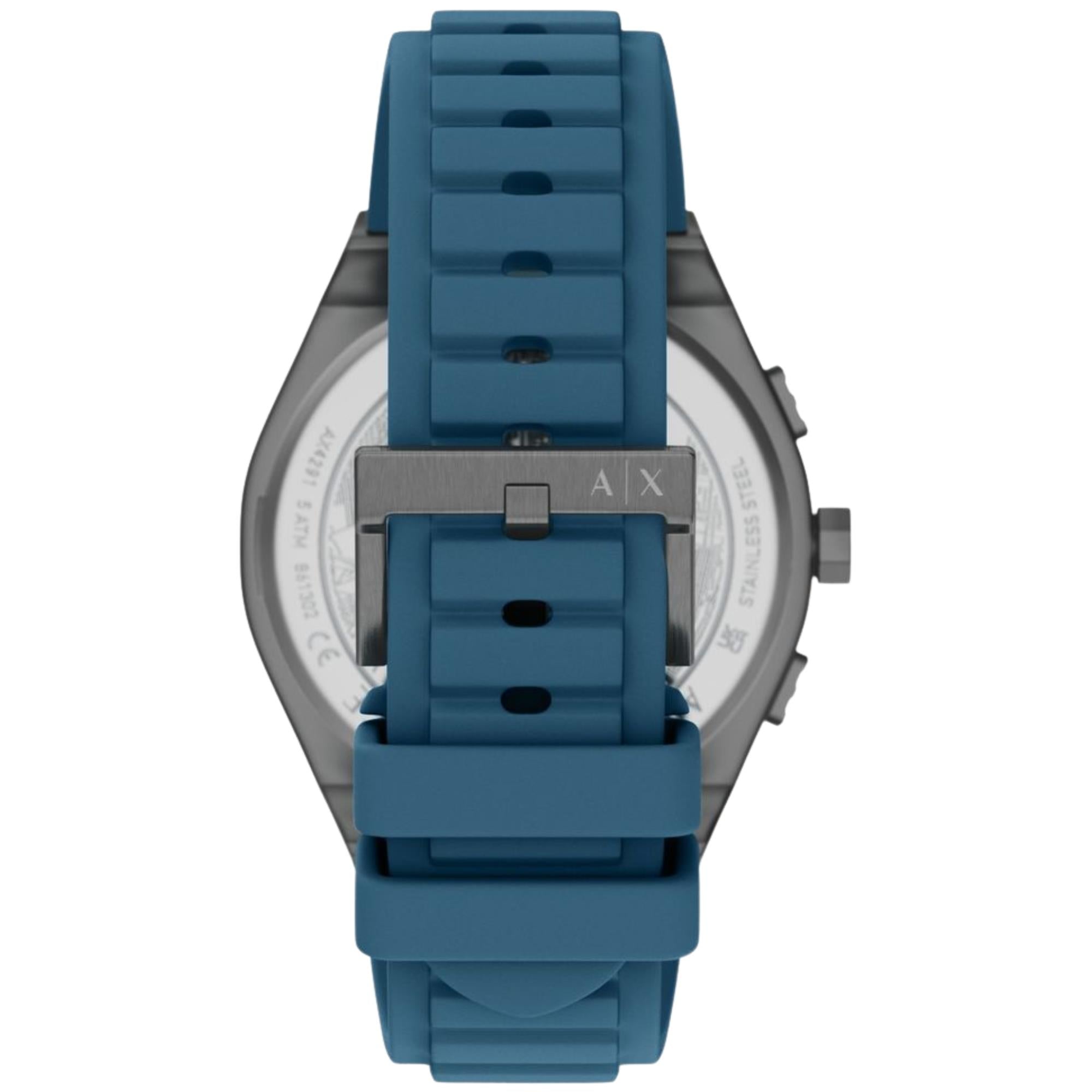 Armani Exchange Sync Chronograph Blue Dial Silicone Strap Men's Watch AX4291