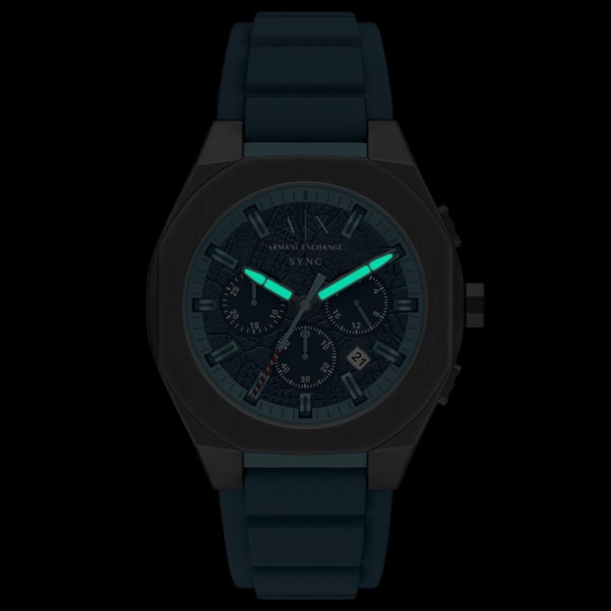 Armani Exchange Sync Chronograph Blue Dial Silicone Strap Men's Watch AX4291