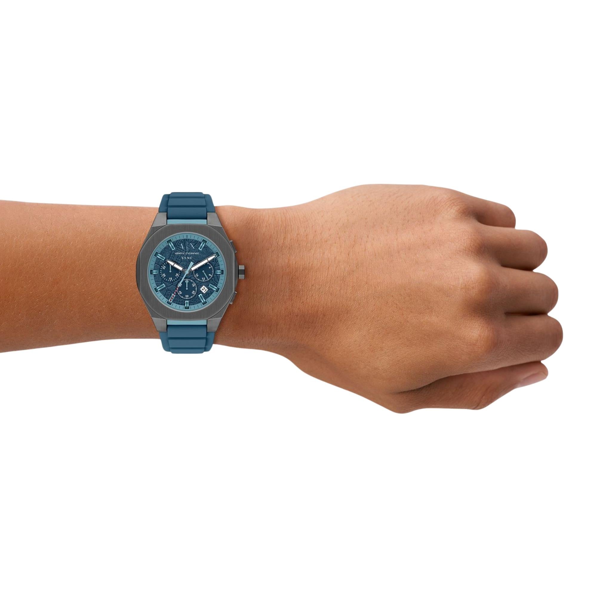Armani Exchange Sync Chronograph Blue Dial Silicone Strap Men's Watch AX4291