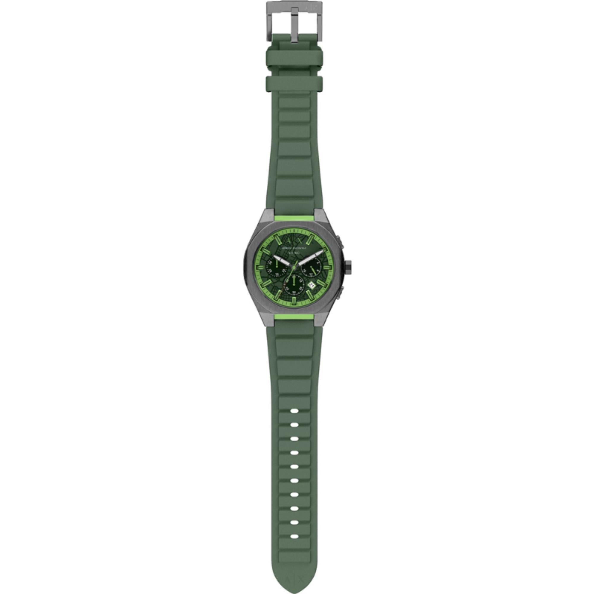 Armani Exchange Sync Chronograph Green Dial Silicone Strap Men's Watch AX4292
