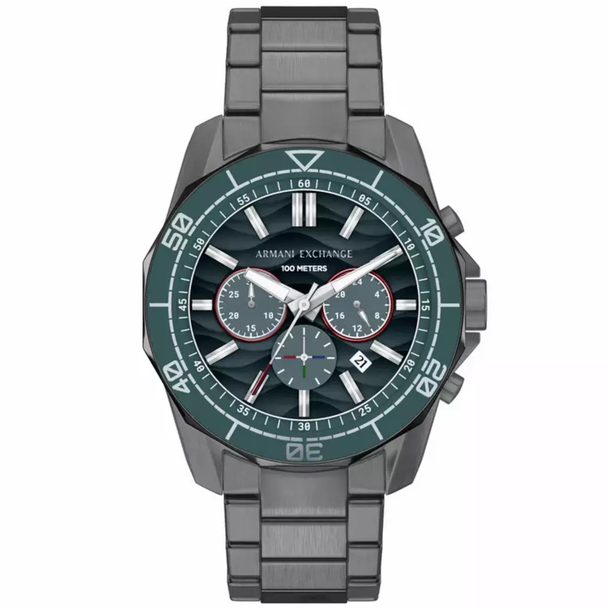 Armani Exchange Spencer Chronograph Blue Dial Gunmetal Steel Strap Men's Watch AX1972