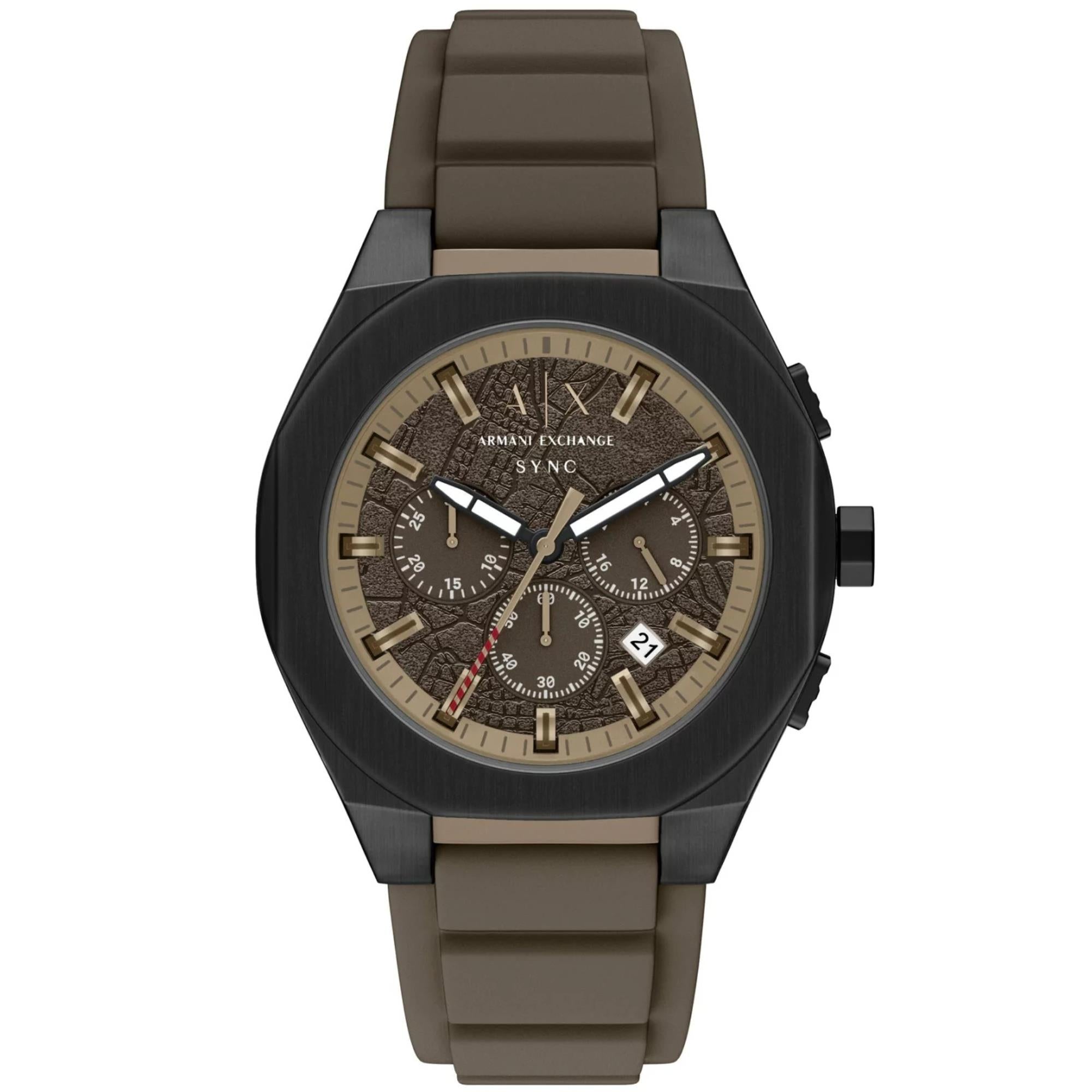 Armani Exchange Sync Chronograph Brown Dial Silicone Strap Men's Watch AX4293