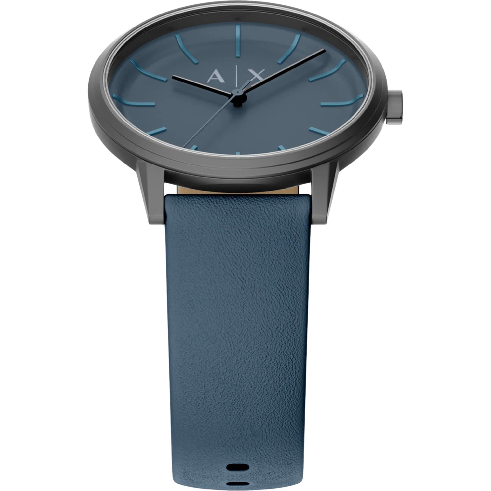 Armani Exchange Cayde 42mm Blue Dial Leather Mens Quartz Watch AX2767
