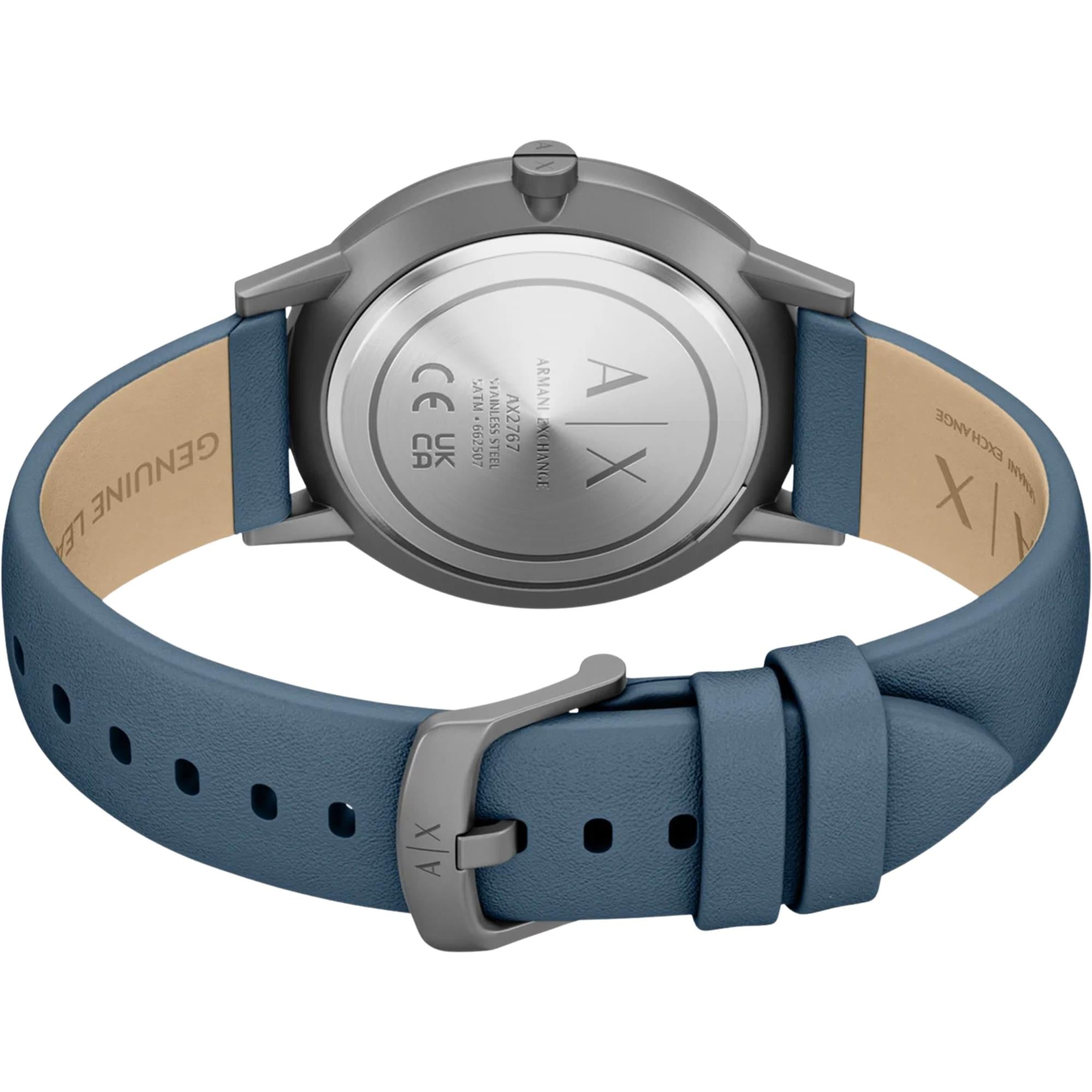 Armani Exchange Cayde 42mm Blue Dial Leather Mens Quartz Watch AX2767