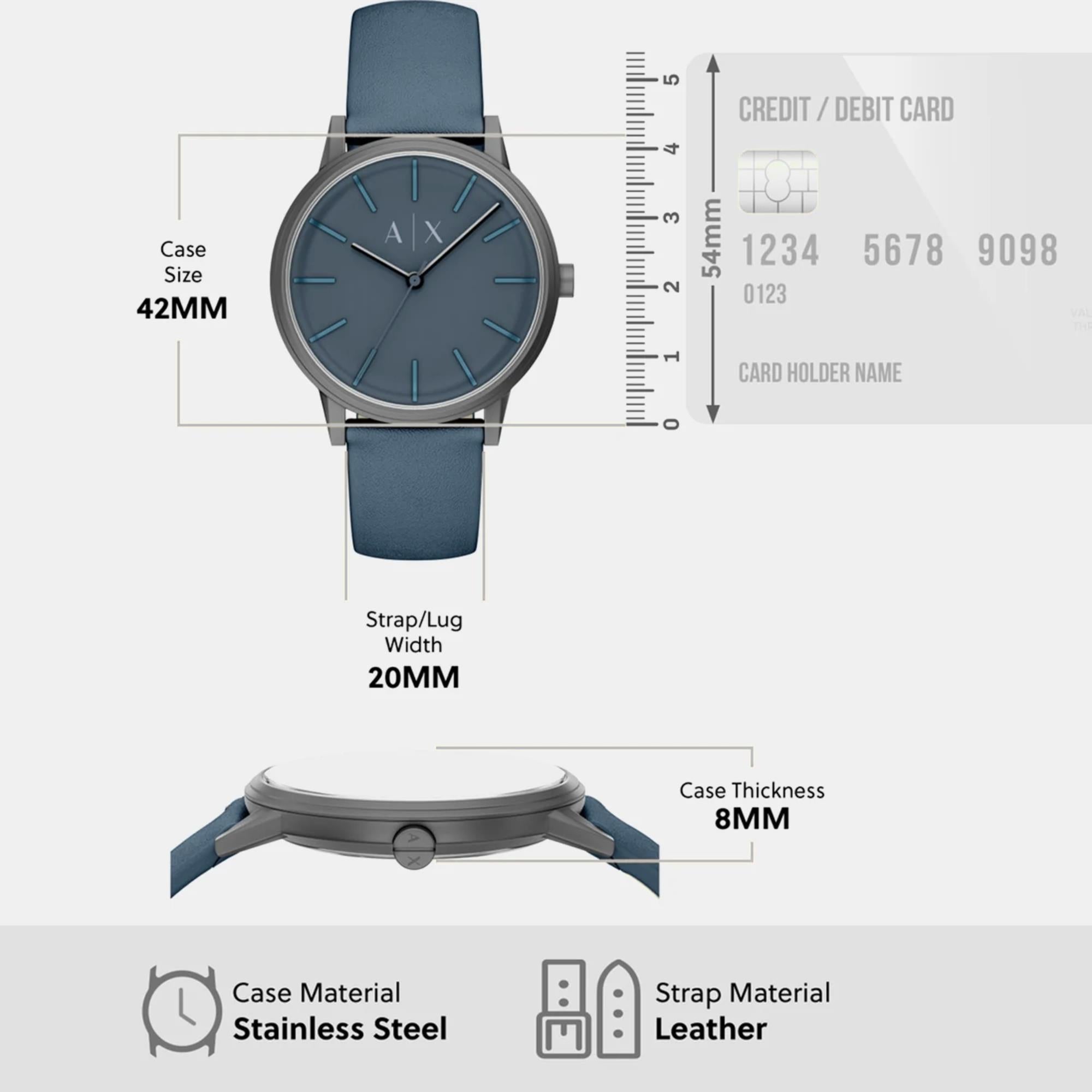 Armani Exchange Cayde 42mm Blue Dial Leather Mens Quartz Watch AX2767