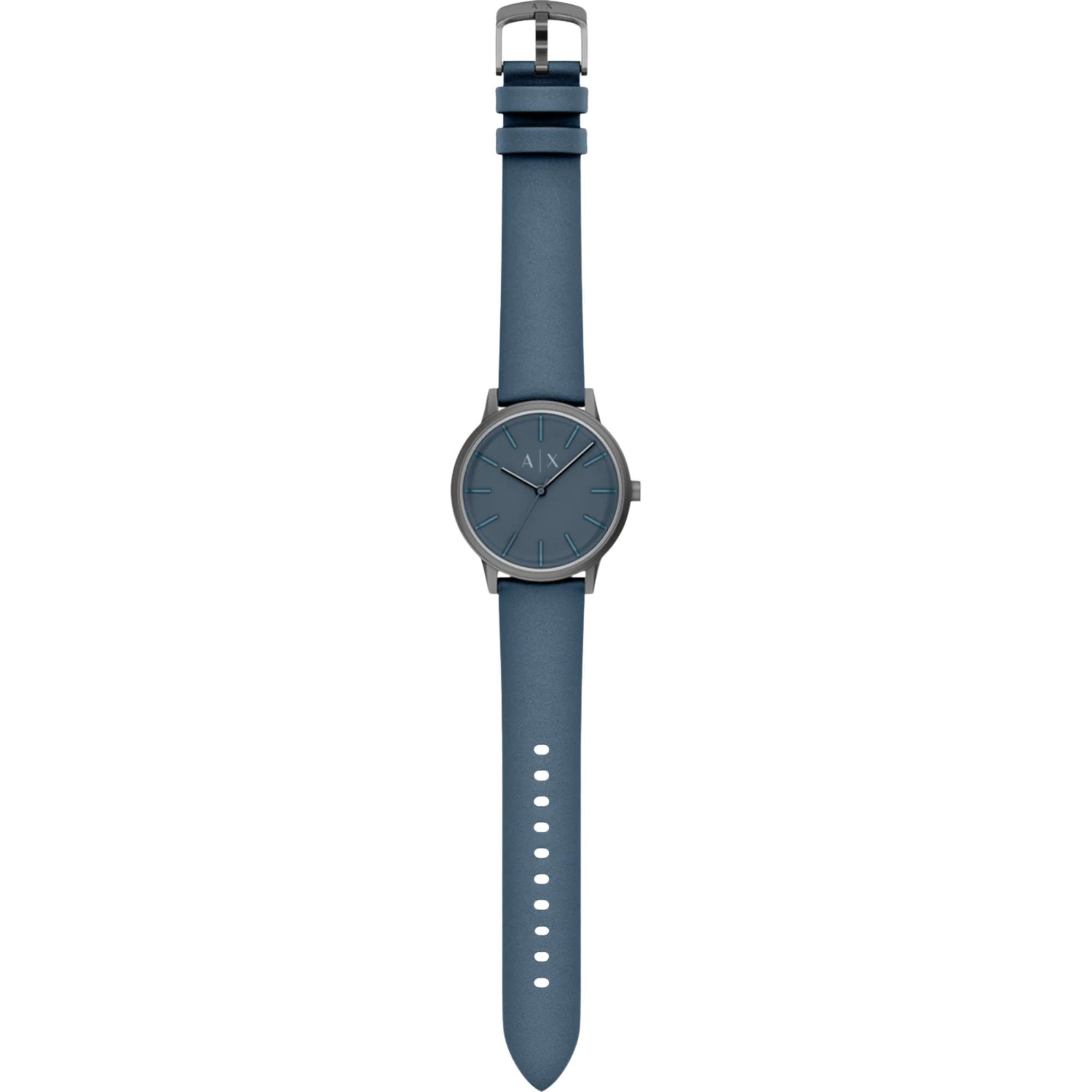 Armani Exchange Cayde 42mm Blue Dial Leather Mens Quartz Watch AX2767