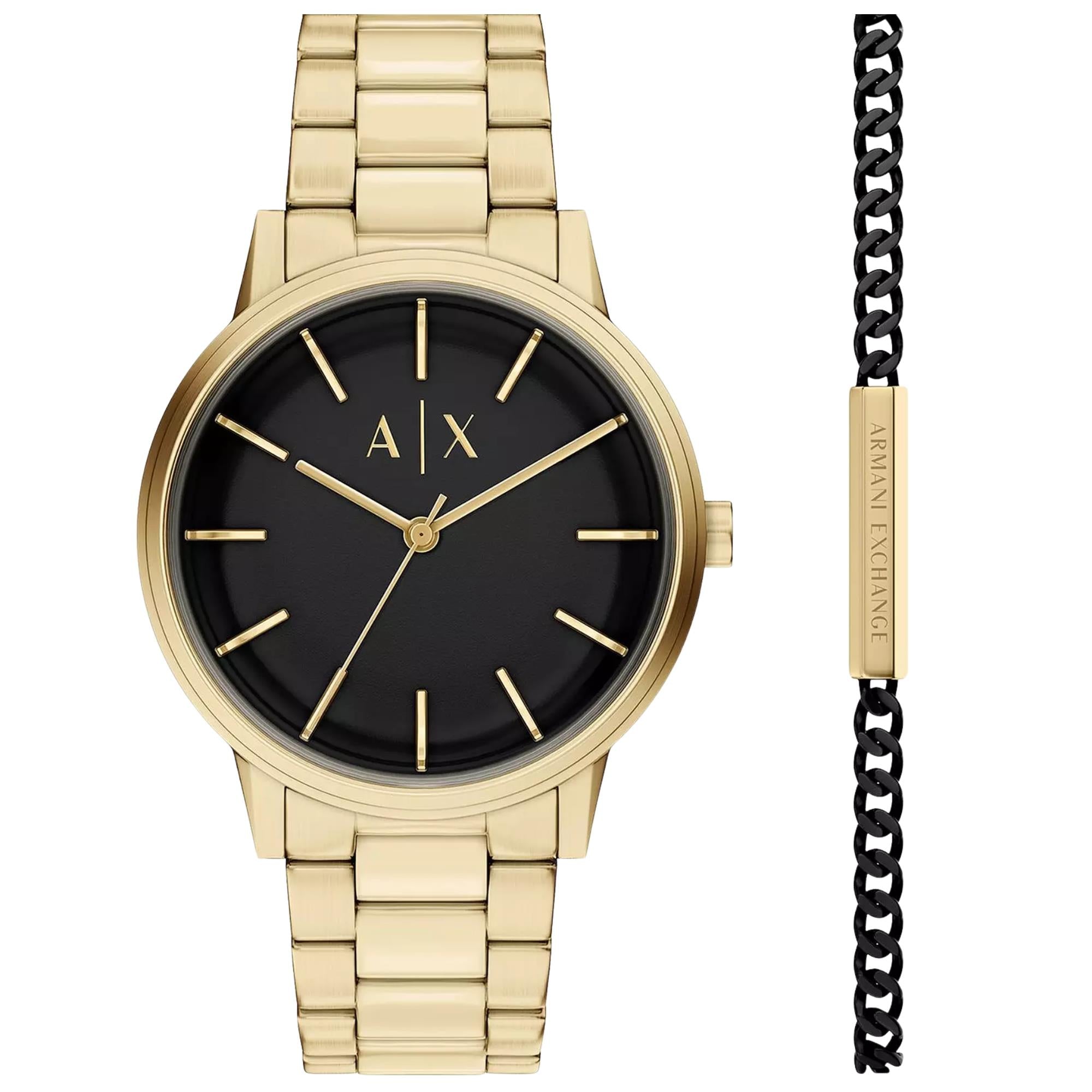 Armani Exchange Cayde 42mm Black Dial Steel Mens Quartz Watch and Bracelet AX7178SET