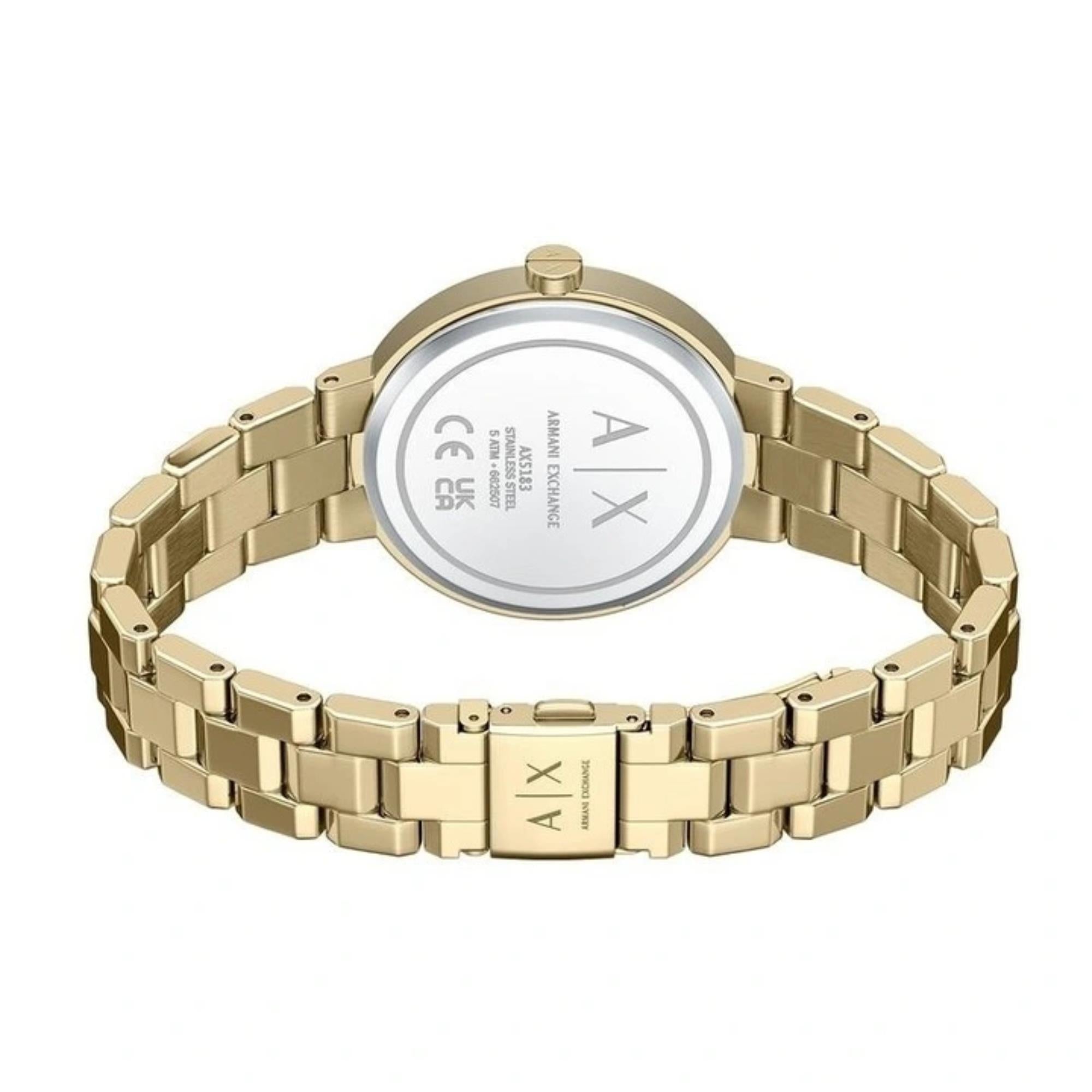 Armani Exchange Jackie 36mm Gold Dial Steel Ladies Quartz Watch and Bracelet AX7177SET