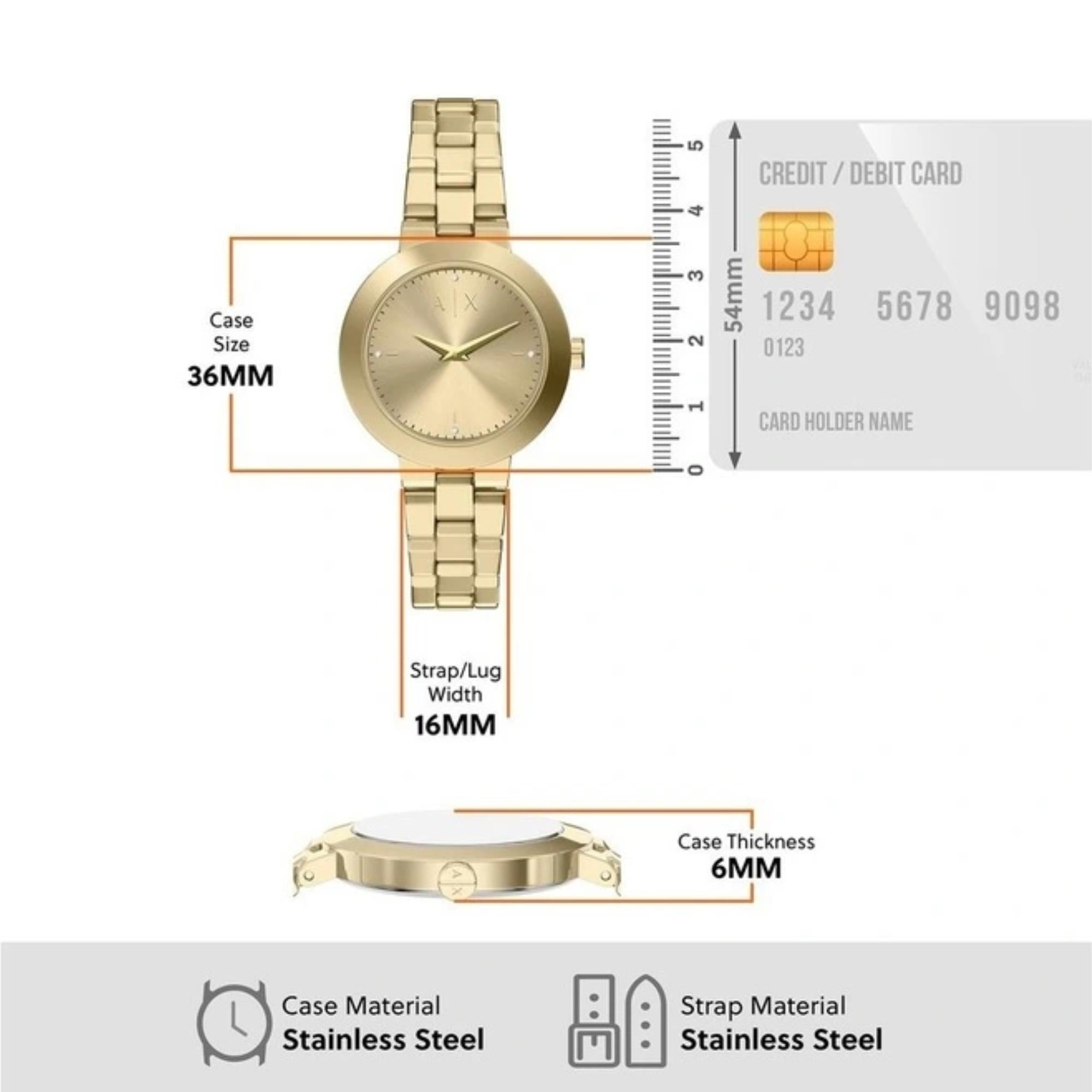 Armani Exchange Jackie 36mm Gold Dial Steel Ladies Quartz Watch and Bracelet AX7177SET