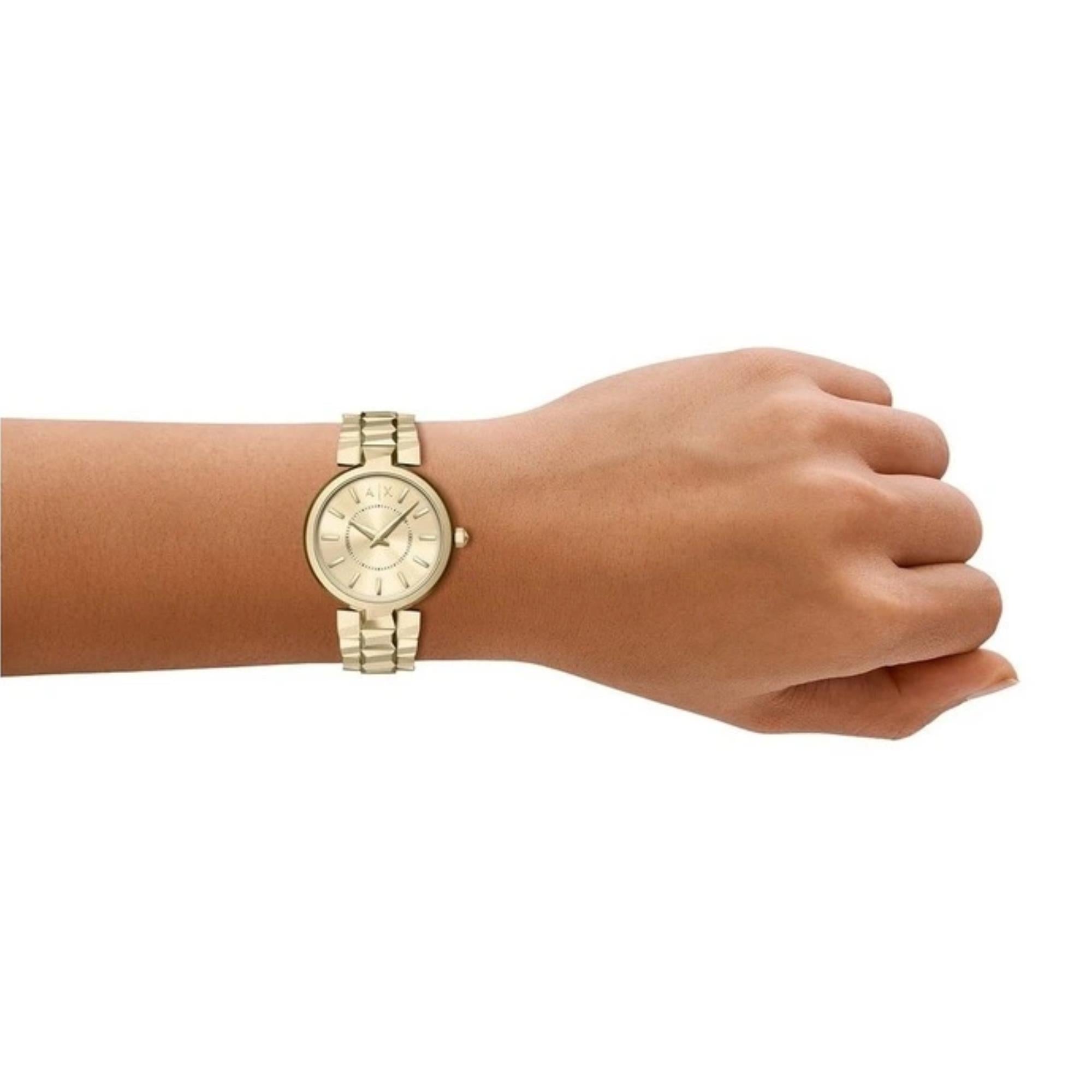 Armani Exchange Audelle 34mm Gold Dial Steel Quartz Watch AX4407