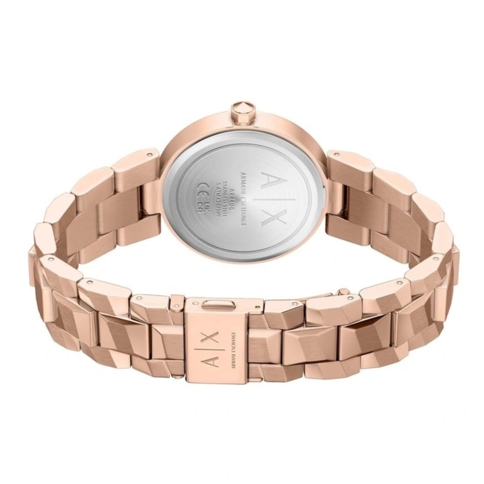 Armani Exchange Audelle 34mm Rose Gold Dial Steel Ladies Quartz Watch AX4408