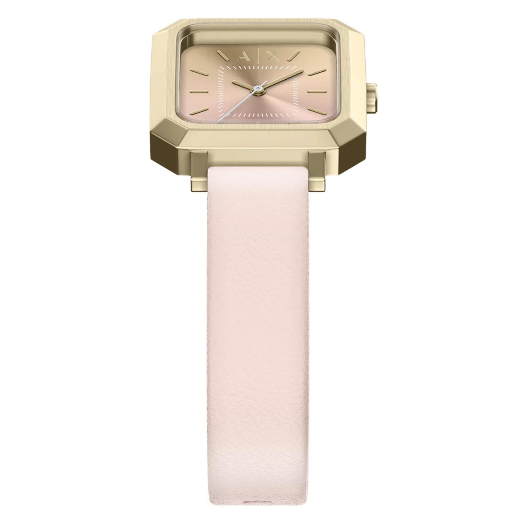 Armani Exchange Leila 27mm Pink Dial Leather Ladies Quartz Watch AX5737