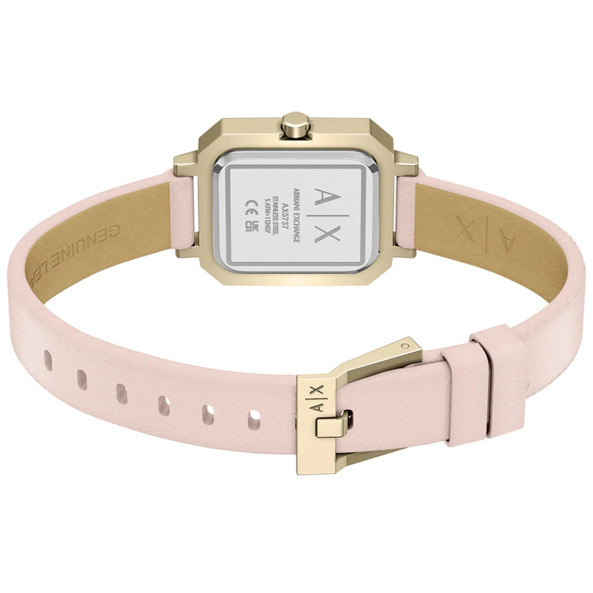 Armani Exchange Leila 27mm Pink Dial Leather Ladies Quartz Watch AX5737