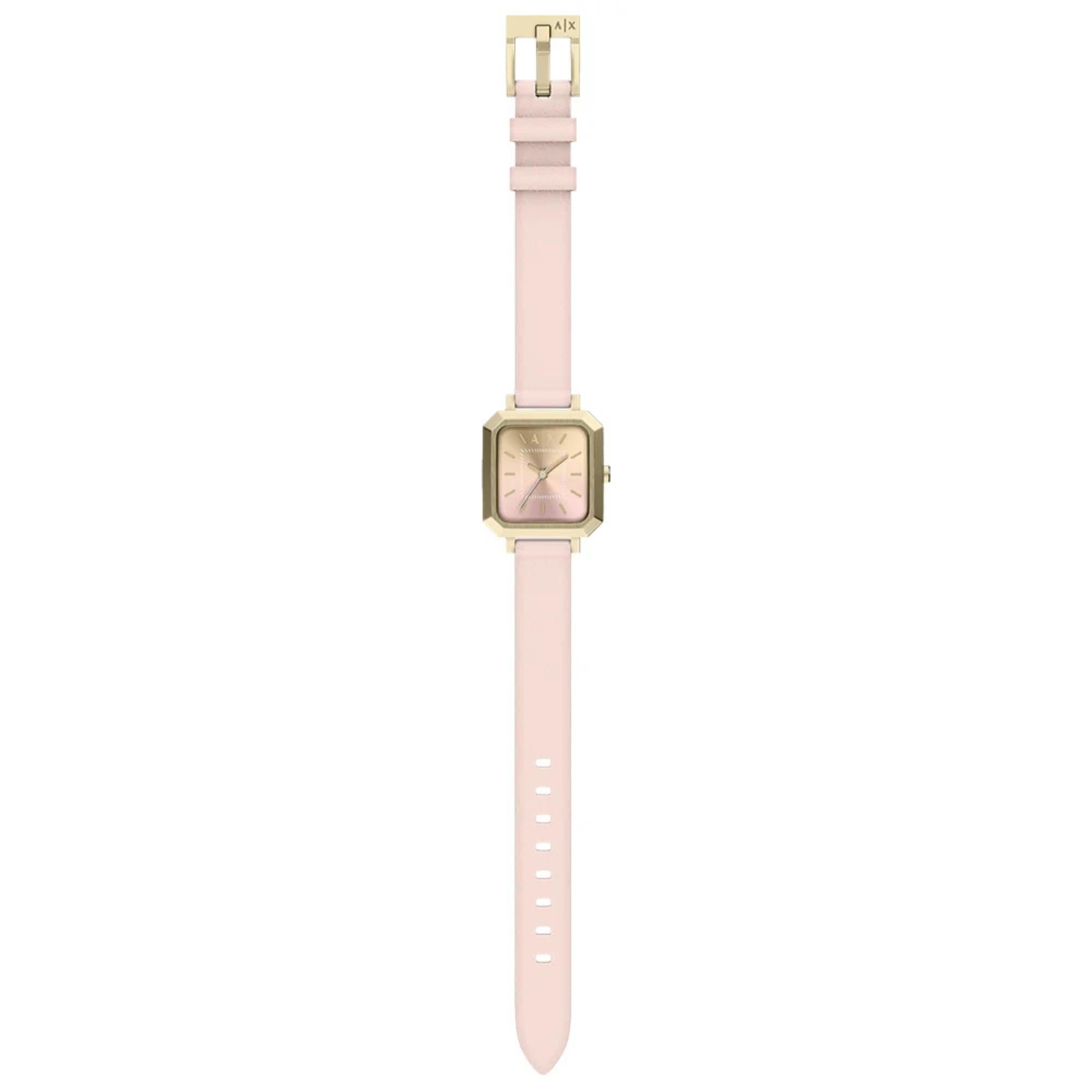 Armani Exchange Leila 27mm Pink Dial Leather Ladies Quartz Watch AX5737