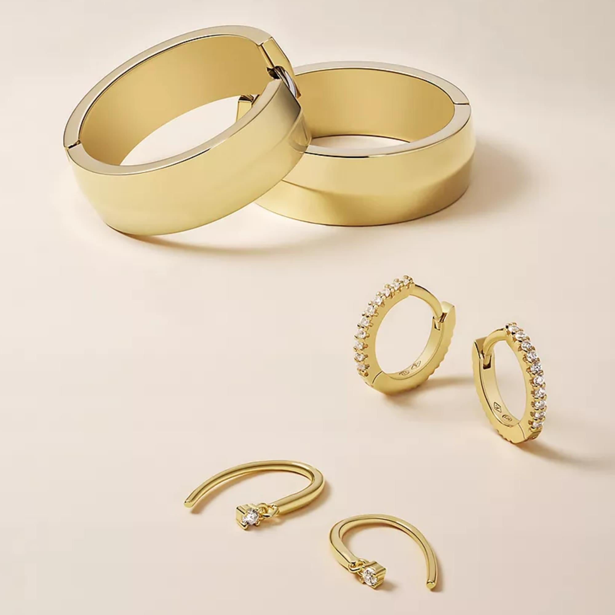 Fossil Ellis Pavé Glitz Gold-Tone Sterling Silver Hoop Women's Earrings JFS00630710