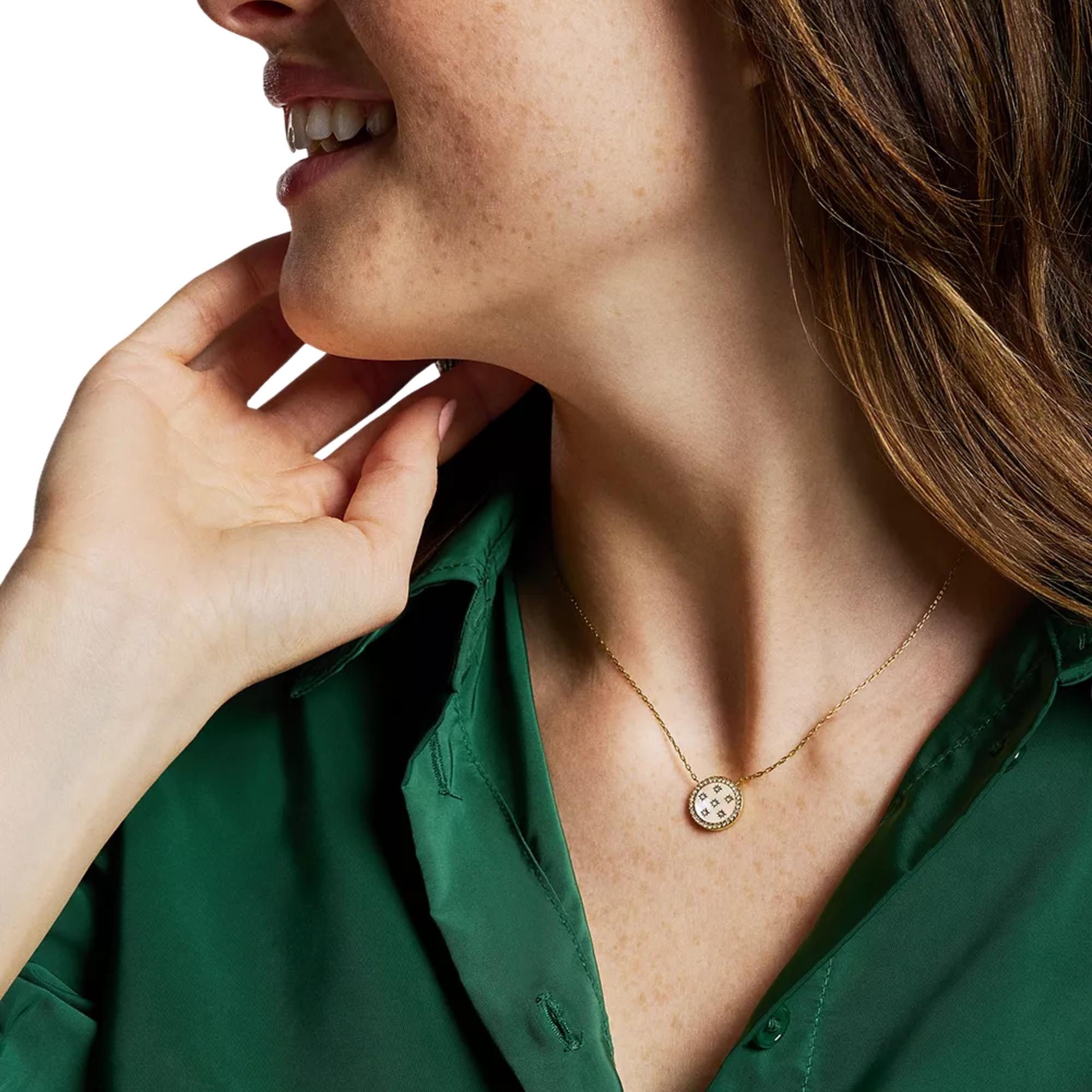 Fossil Merrit Classic Mother-of-Pearl Gold-Tone Stainless Steel Pendant Women's Necklace JF04865710