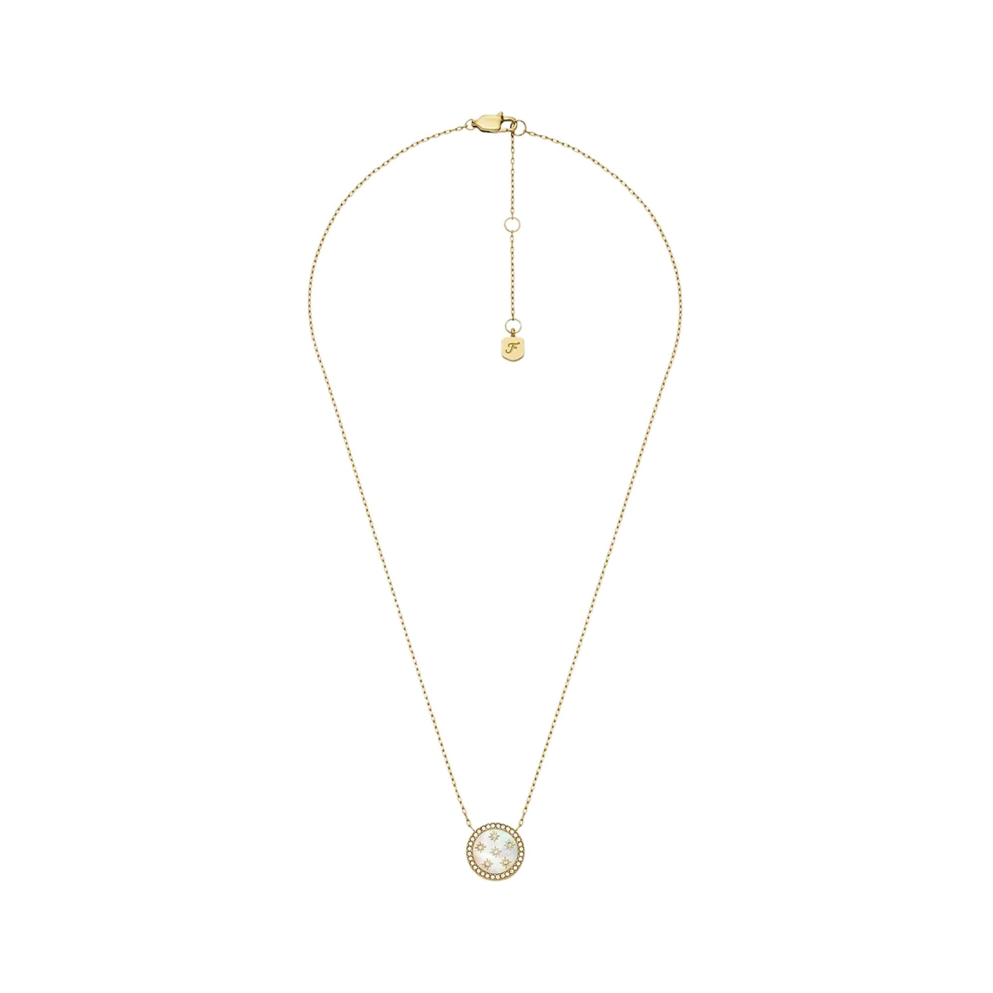 Fossil Merrit Classic Mother-of-Pearl Gold-Tone Stainless Steel Pendant Women's Necklace JF04865710
