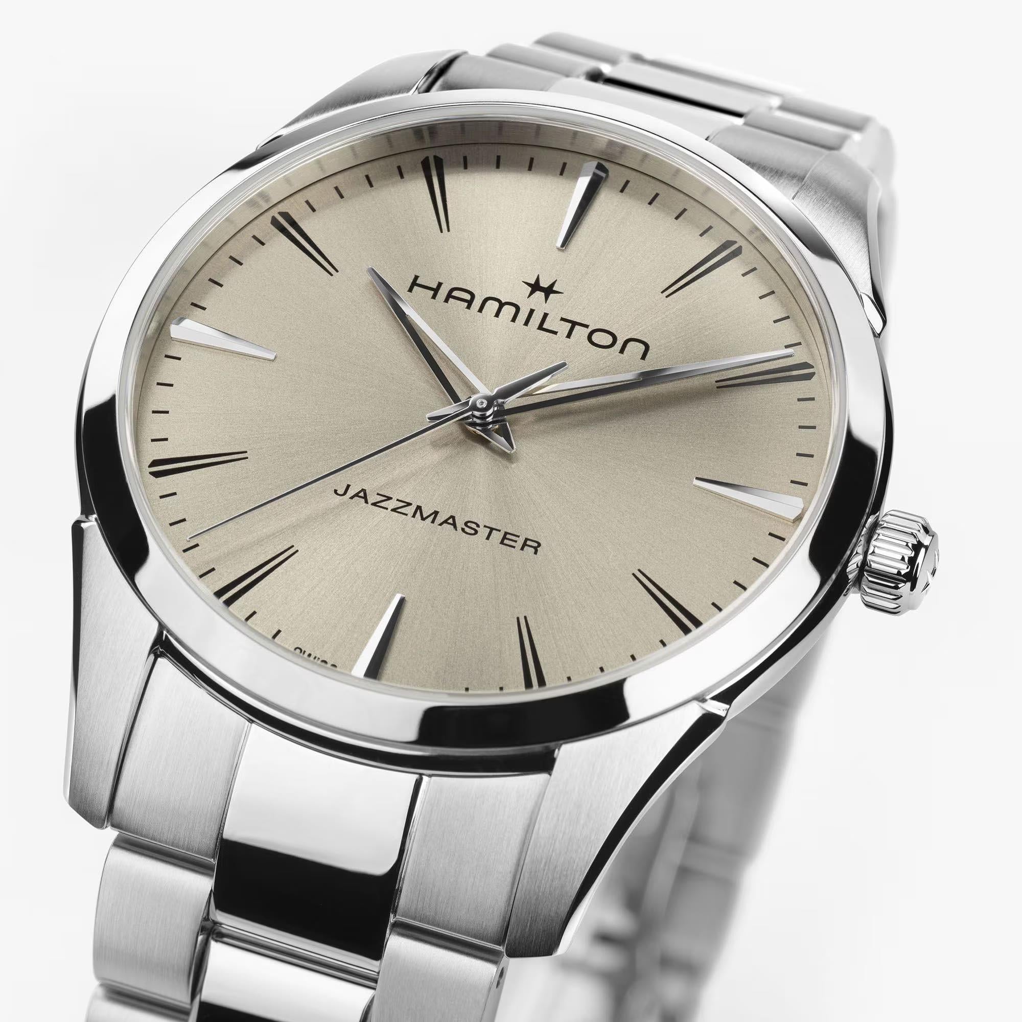 Hamilton Jazzmaster Quartz Beige Dial Steel Strap Men's Watch H32461121