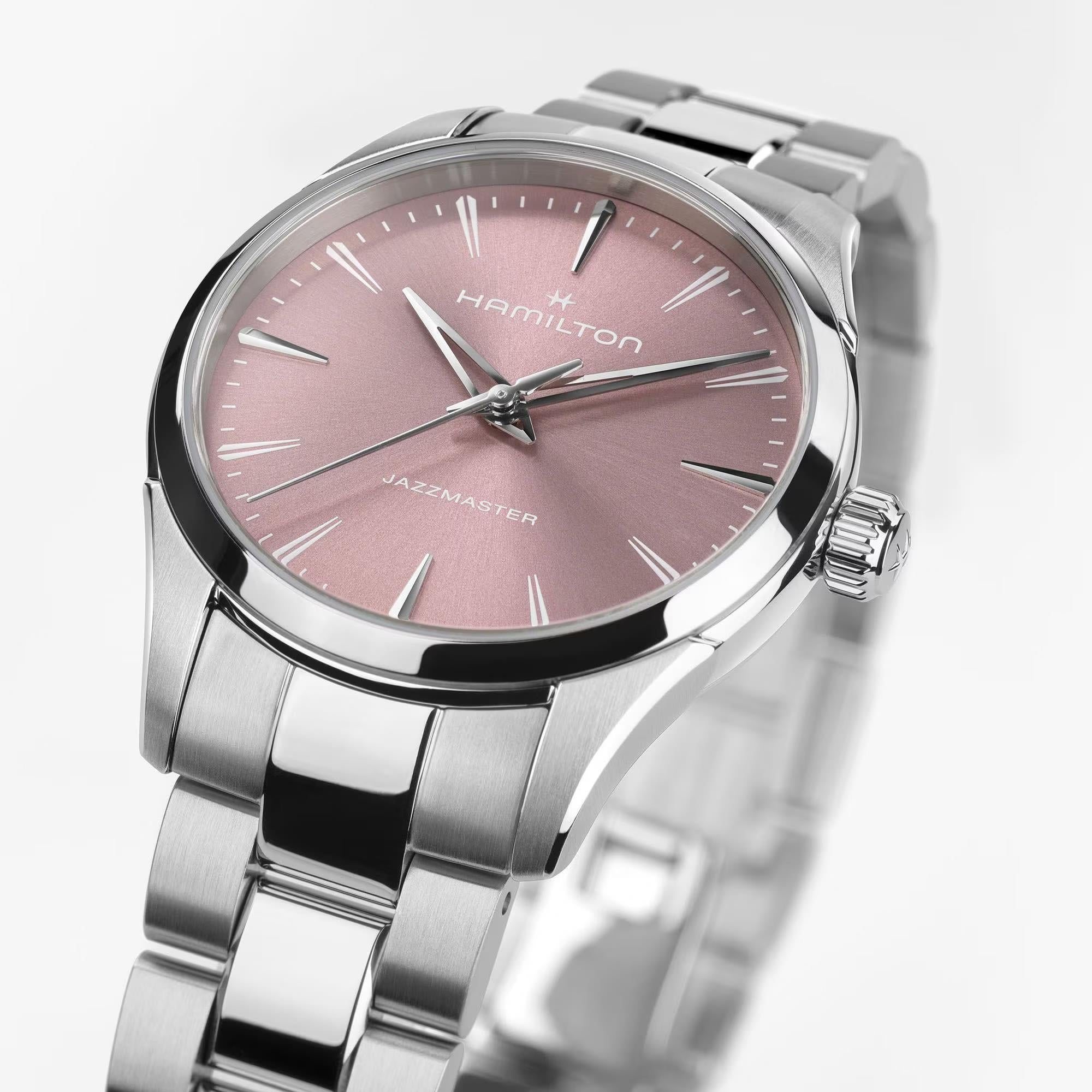 Hamilton Jazzmaster Quartz Pink Dial Steel Strap Unisex Watch H32301171