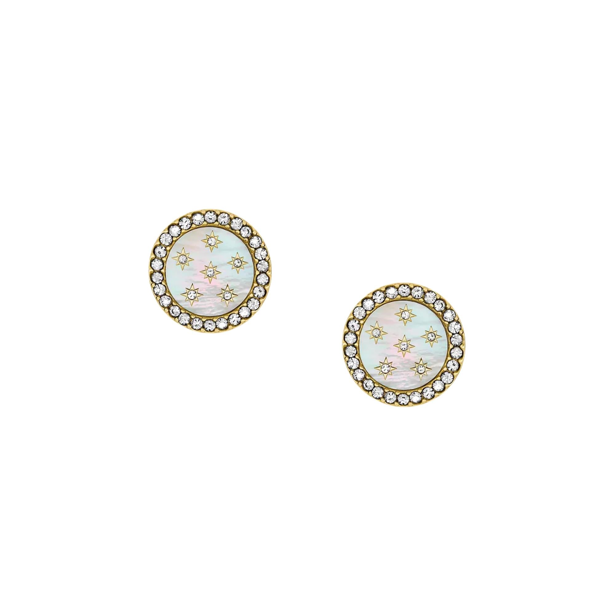 Fossil Merrit Classic Mother-of-Pearl Gold-Tone Stainless Steel Stud Women's Earrings JF04868710