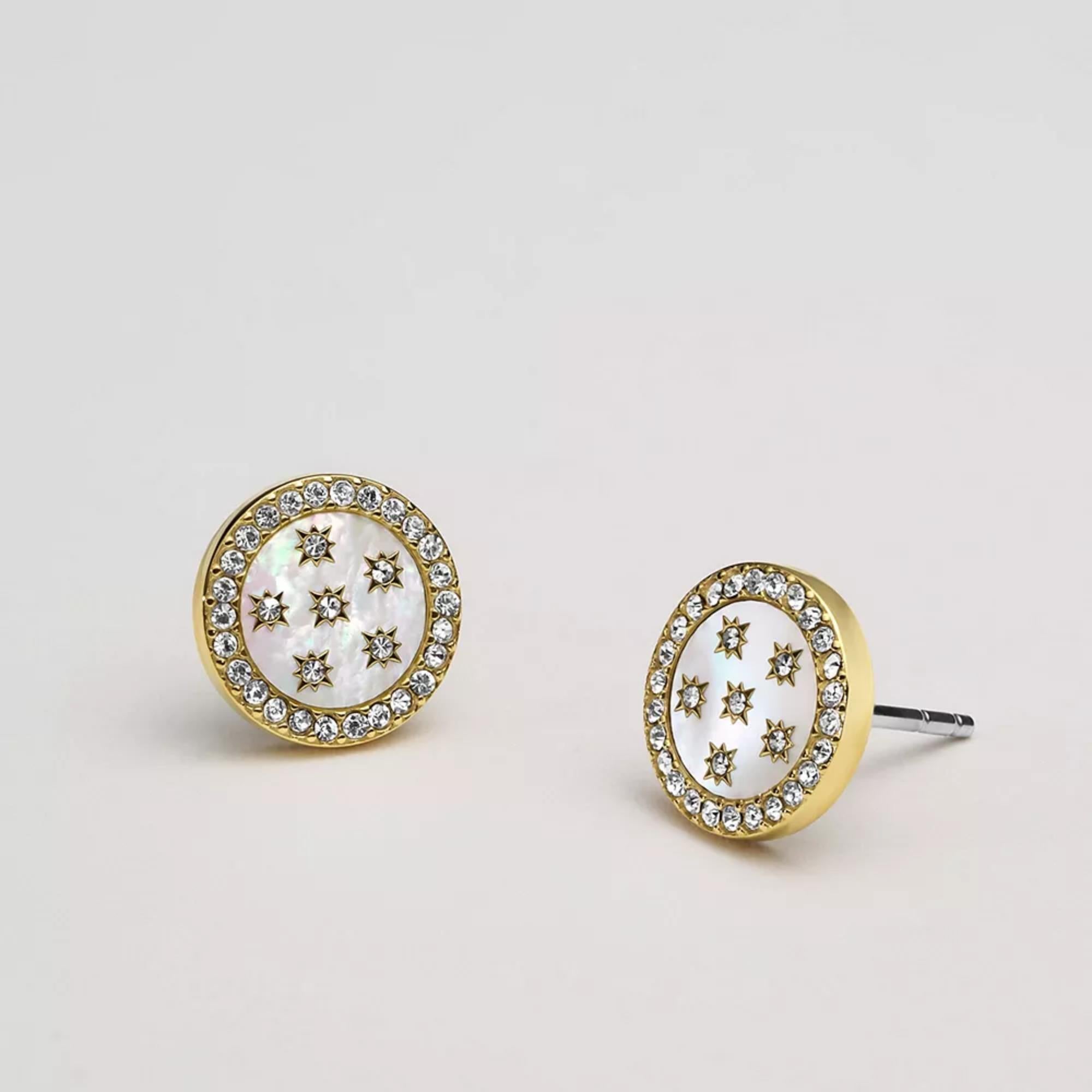 Fossil Merrit Classic Mother-of-Pearl Gold-Tone Stainless Steel Stud Women's Earrings JF04868710