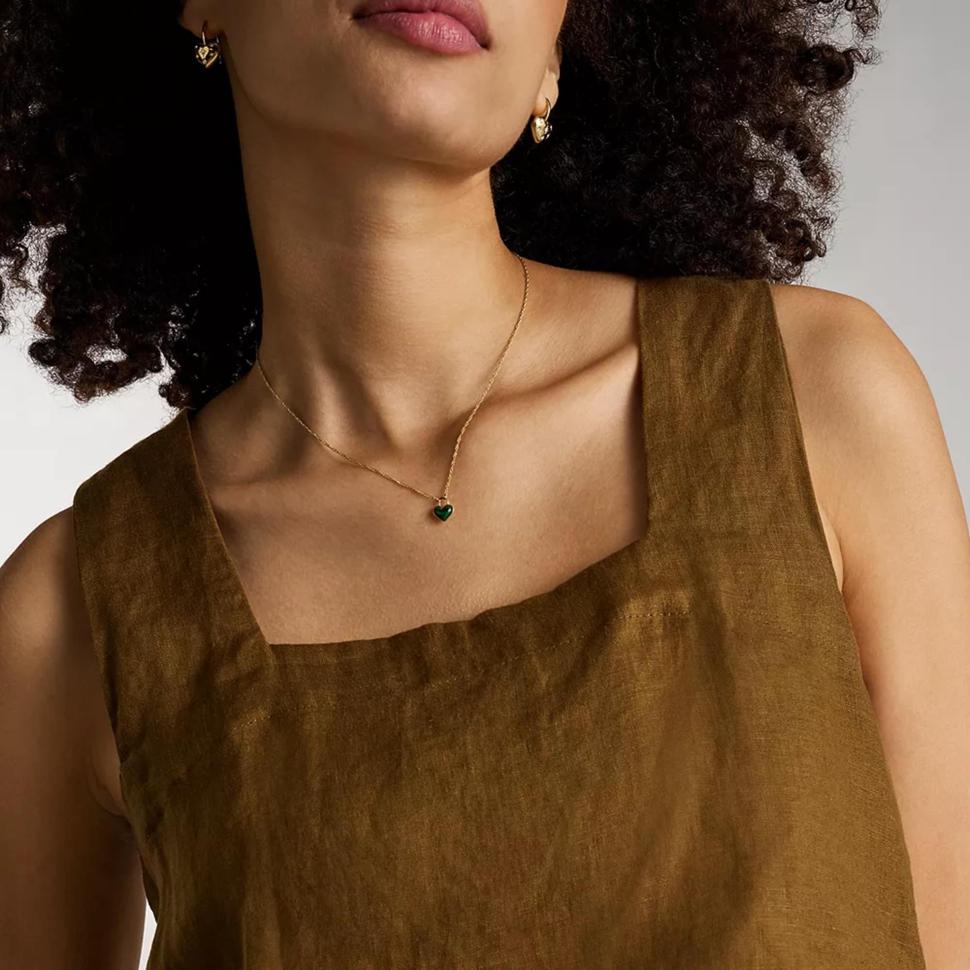 Fossil Sutton Modern Meadows Reconstituted Malachite Heart Pendant Women's Necklace JF04857710