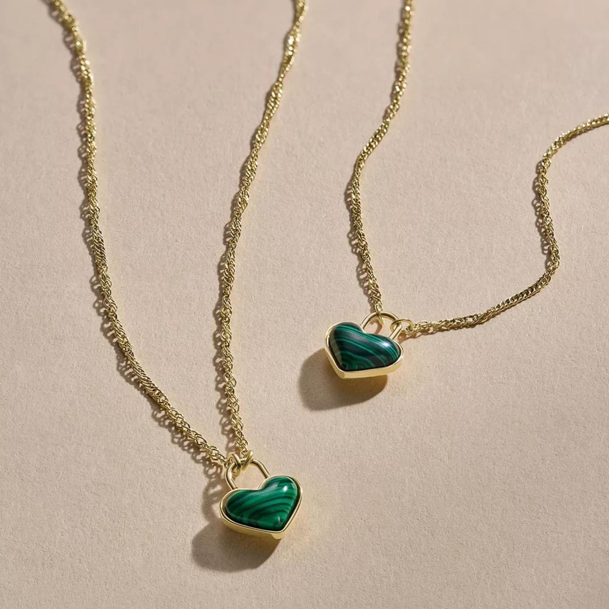 Fossil Sutton Modern Meadows Reconstituted Malachite Heart Pendant Women's Necklace JF04857710