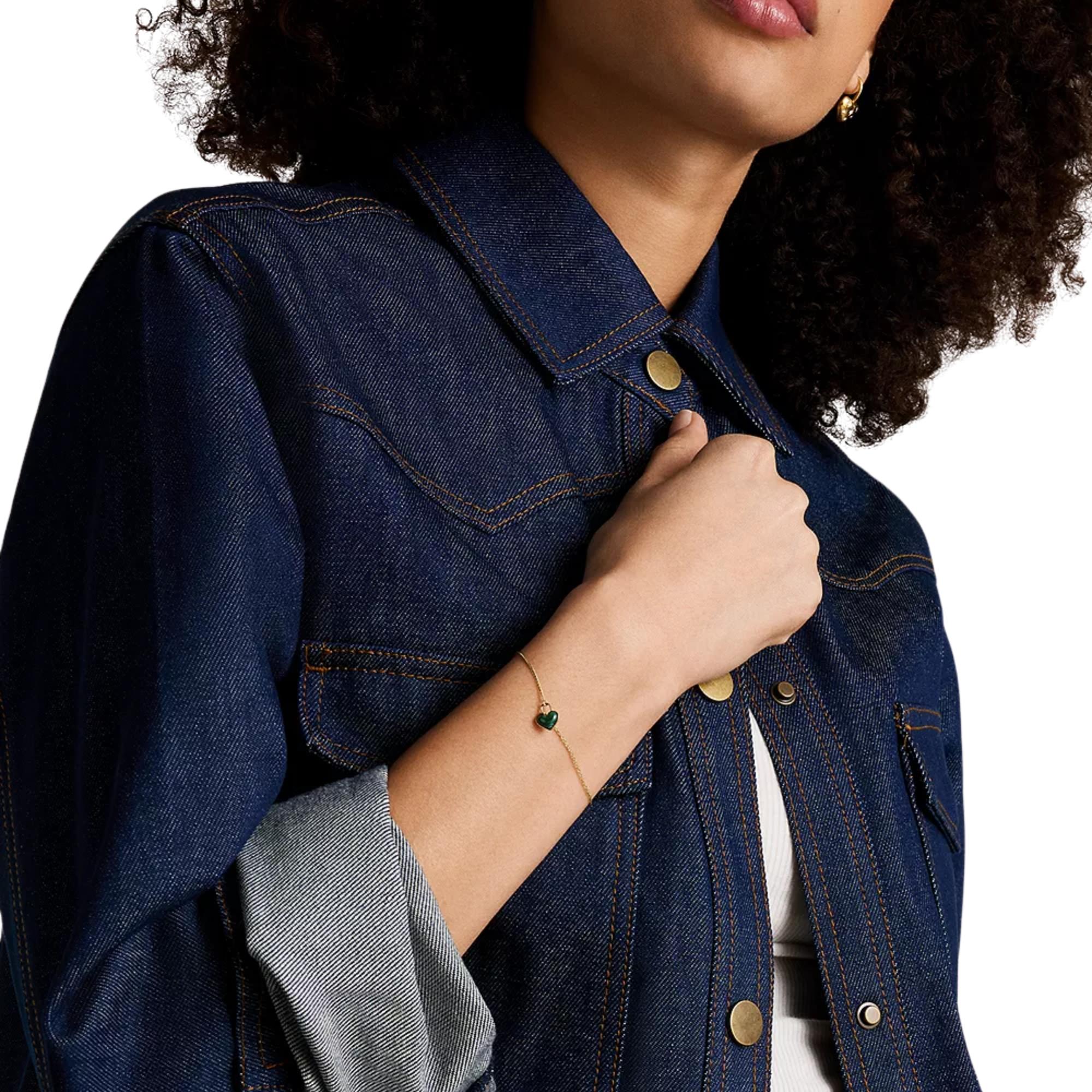 Fossil Sutton Modern Meadows Reconstituted Malachite Heart Chain Women's Bracelet JF04858710