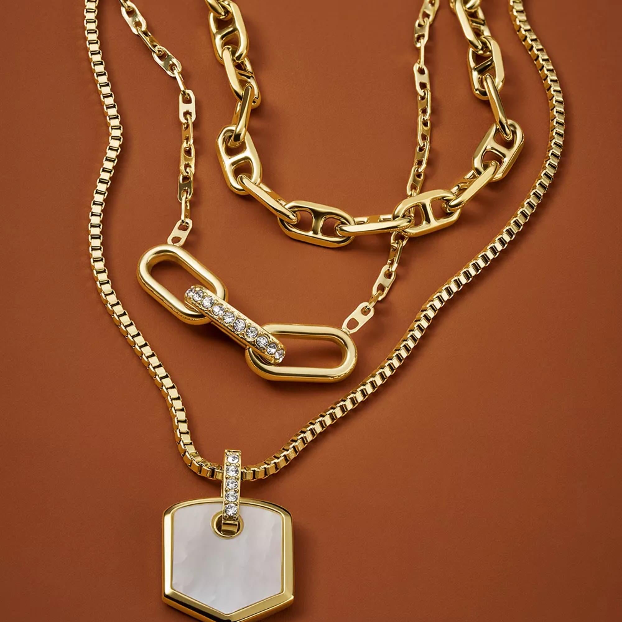 Fossil Heritage D-Link Gold-Tone Brass Anchor Chain Women's Necklace J