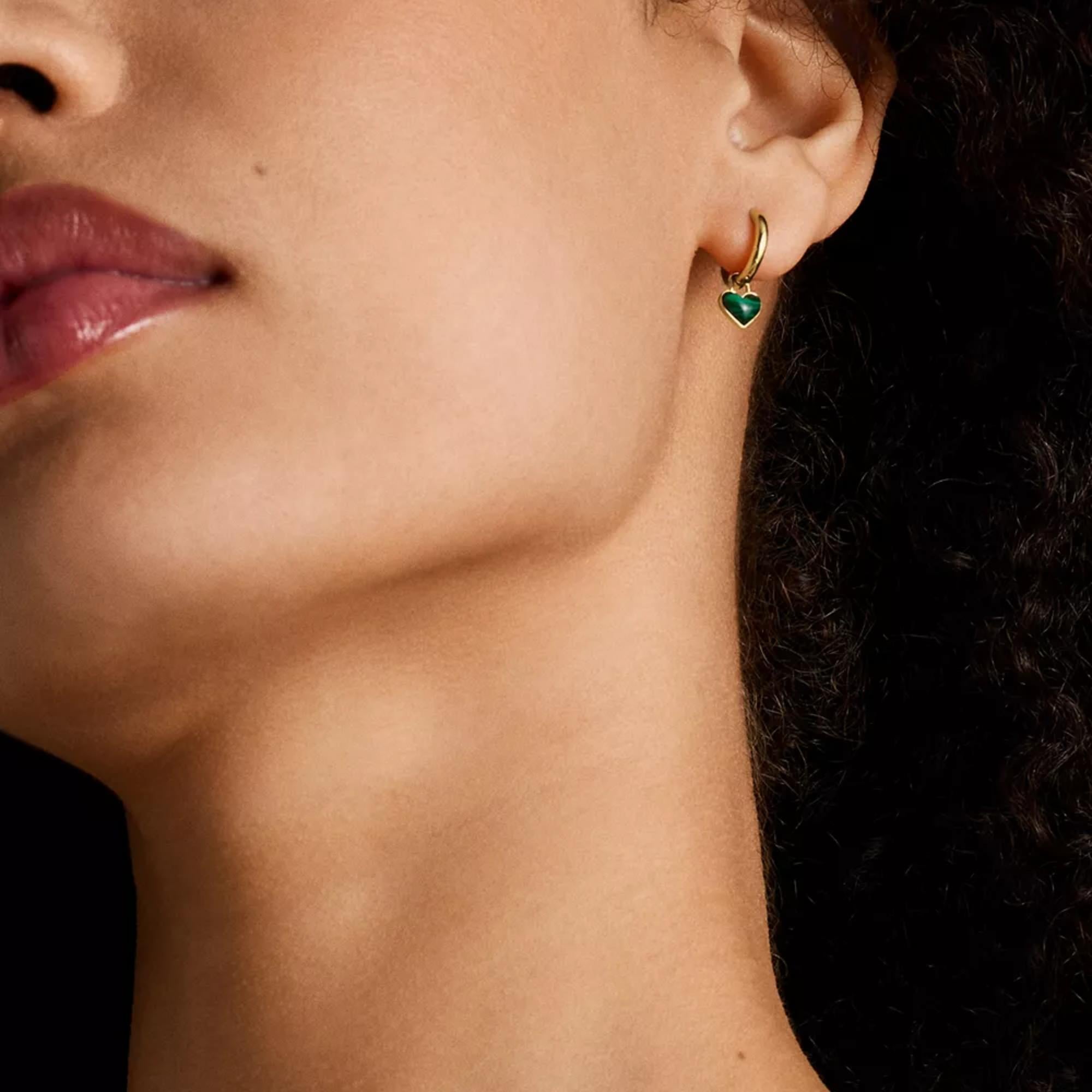 Fossil Sutton Modern Meadows Reconstituted Malachite Heart Hoop Women's Earring JF04859710