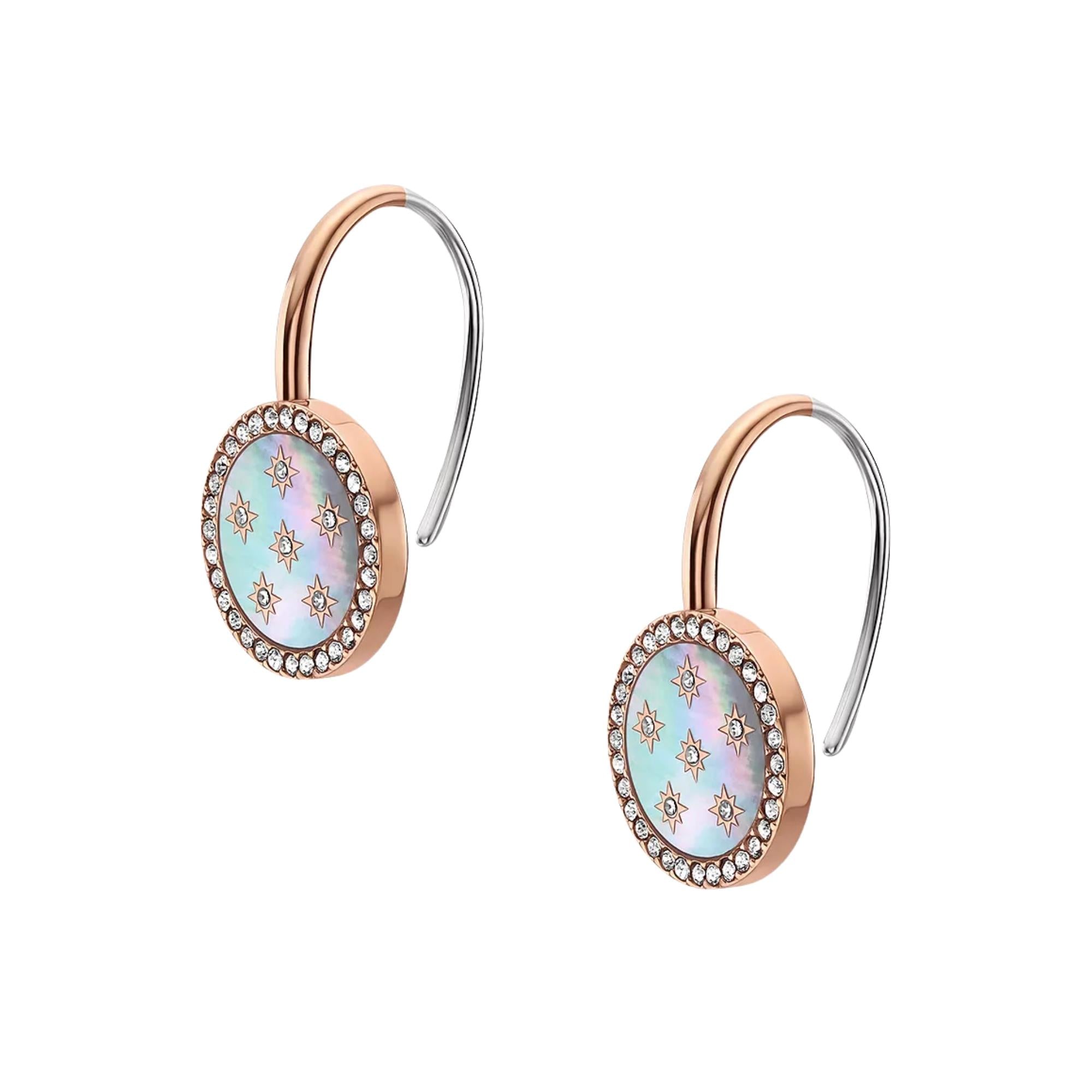 Fossil Merrit Classic Mother-of-Pearl Rose Gold-Tone Stainless Steel Drop Women's Earrings JF04938791
