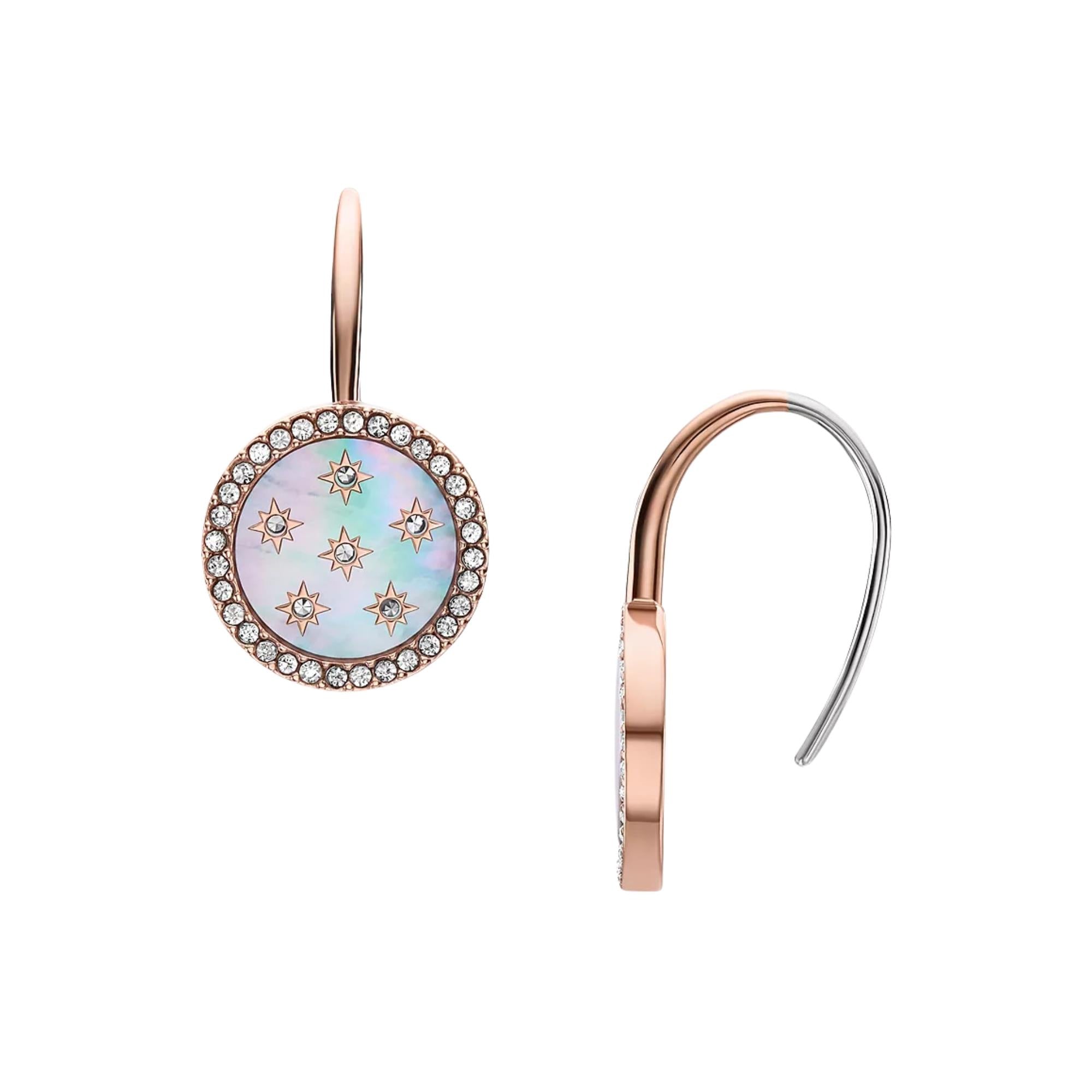 Fossil Merrit Classic Mother-of-Pearl Rose Gold-Tone Stainless Steel Drop Women's Earrings JF04938791