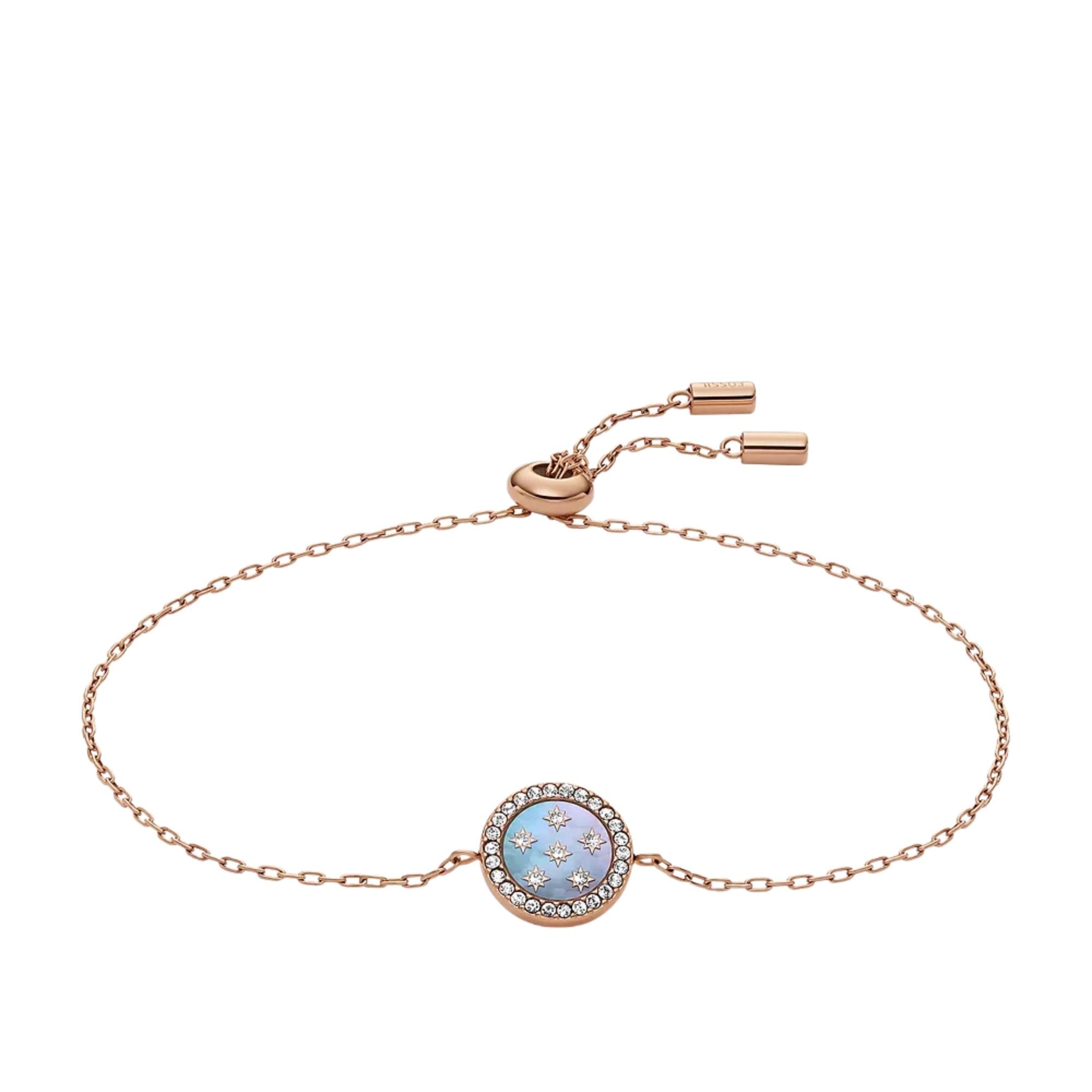 Fossil Merrit Classic Mother-of-Pearl Rose Gold-Tone Stainless Steel Station Women's Bracelet JF04937791