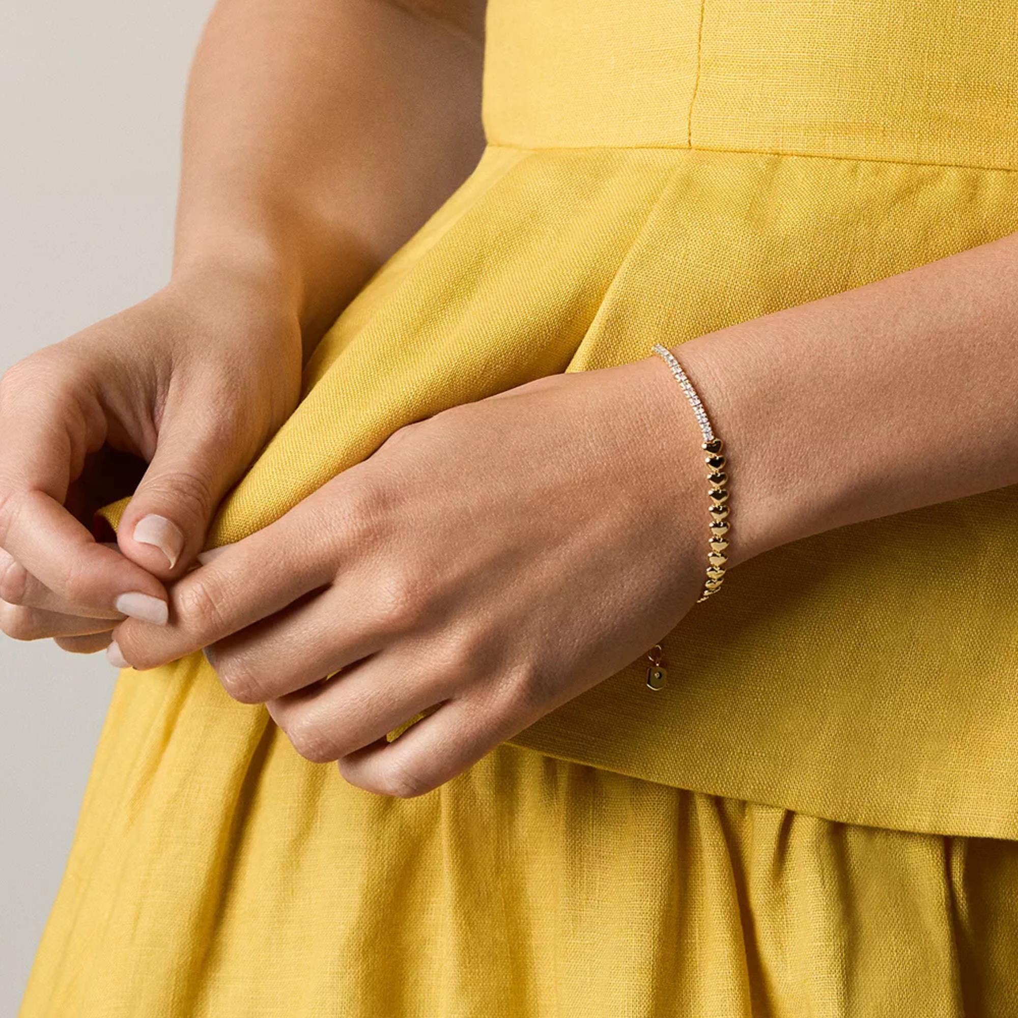 Fossil Sutton Love-All Gold-Tone Brass Heart Link Tennis Women's Bracelet JA7303710