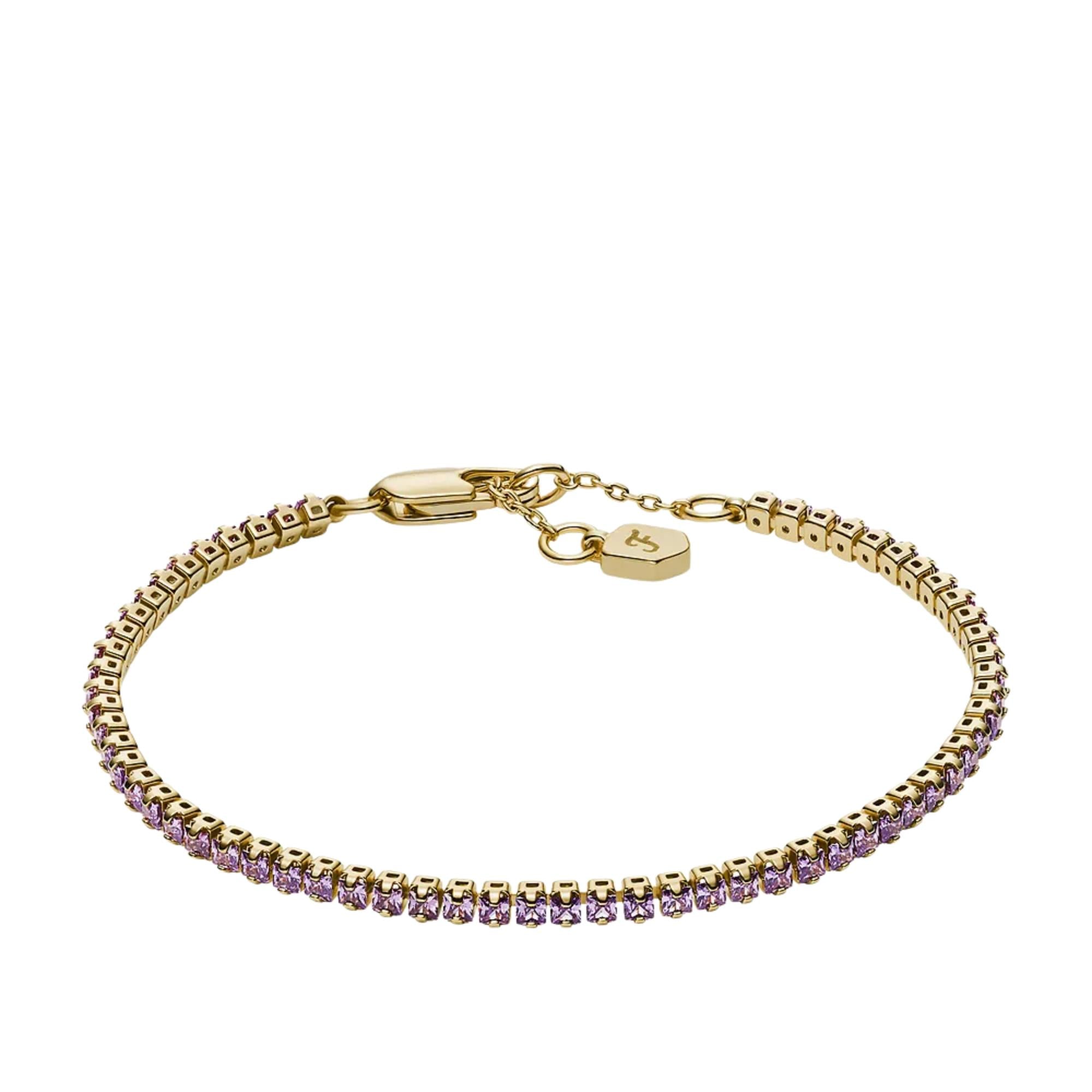 Fossil Ellis Pavé Glitz Amethyst Color Gold-Tone Brass Tennis Chain Women's Bracelet JA7306710