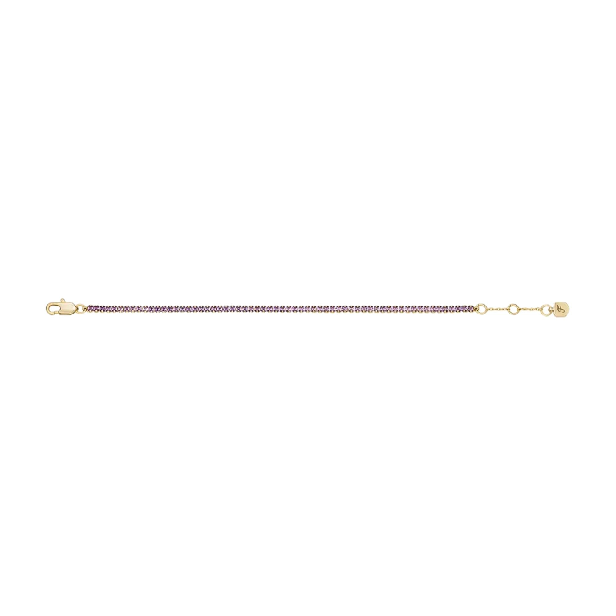 Fossil Ellis Pavé Glitz Amethyst Color Gold-Tone Brass Tennis Chain Women's Bracelet JA7306710