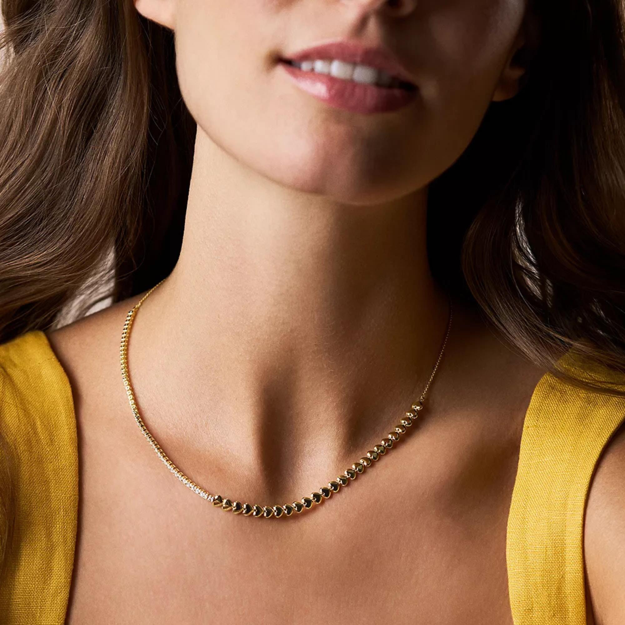 Fossil Sutton Love-All Gold-Tone Brass Heart Link Tennis Women's Necklace JA7302710