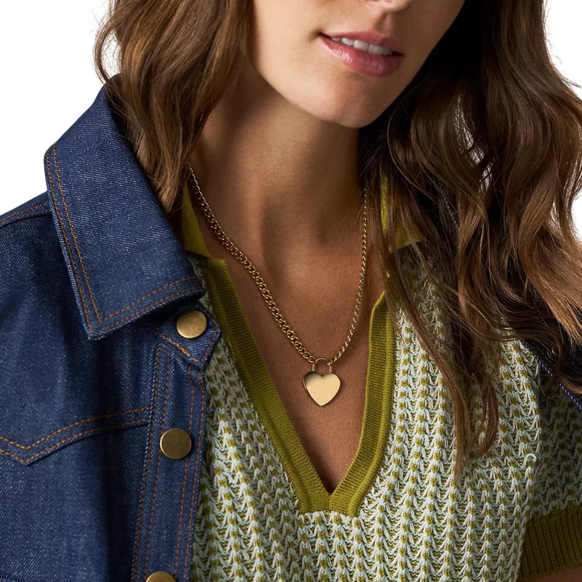 Fossil Sutton Gold-Tone Stainless Steel Heart Women's Necklace JF04958710