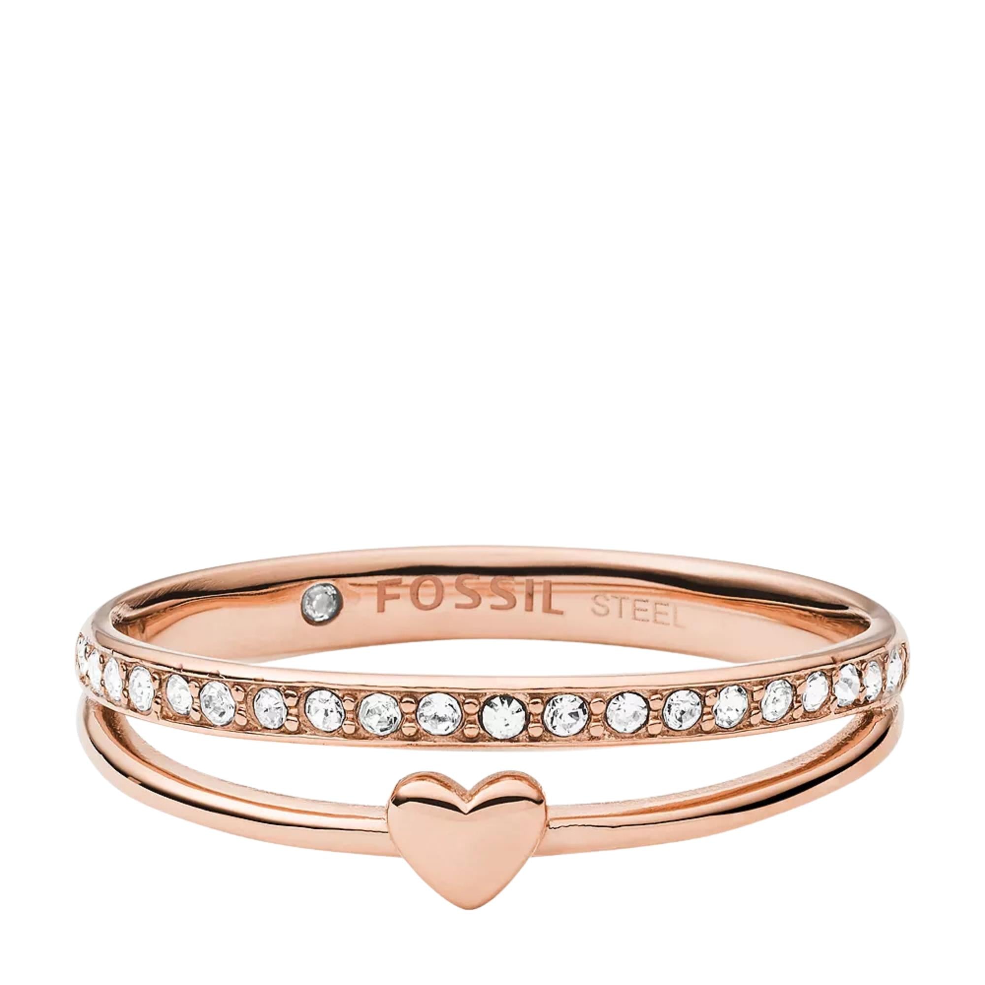 Fossil Sutton Hearts To You Rose Gold-Tone Stainless Steel Band Women's Ring JF03460791