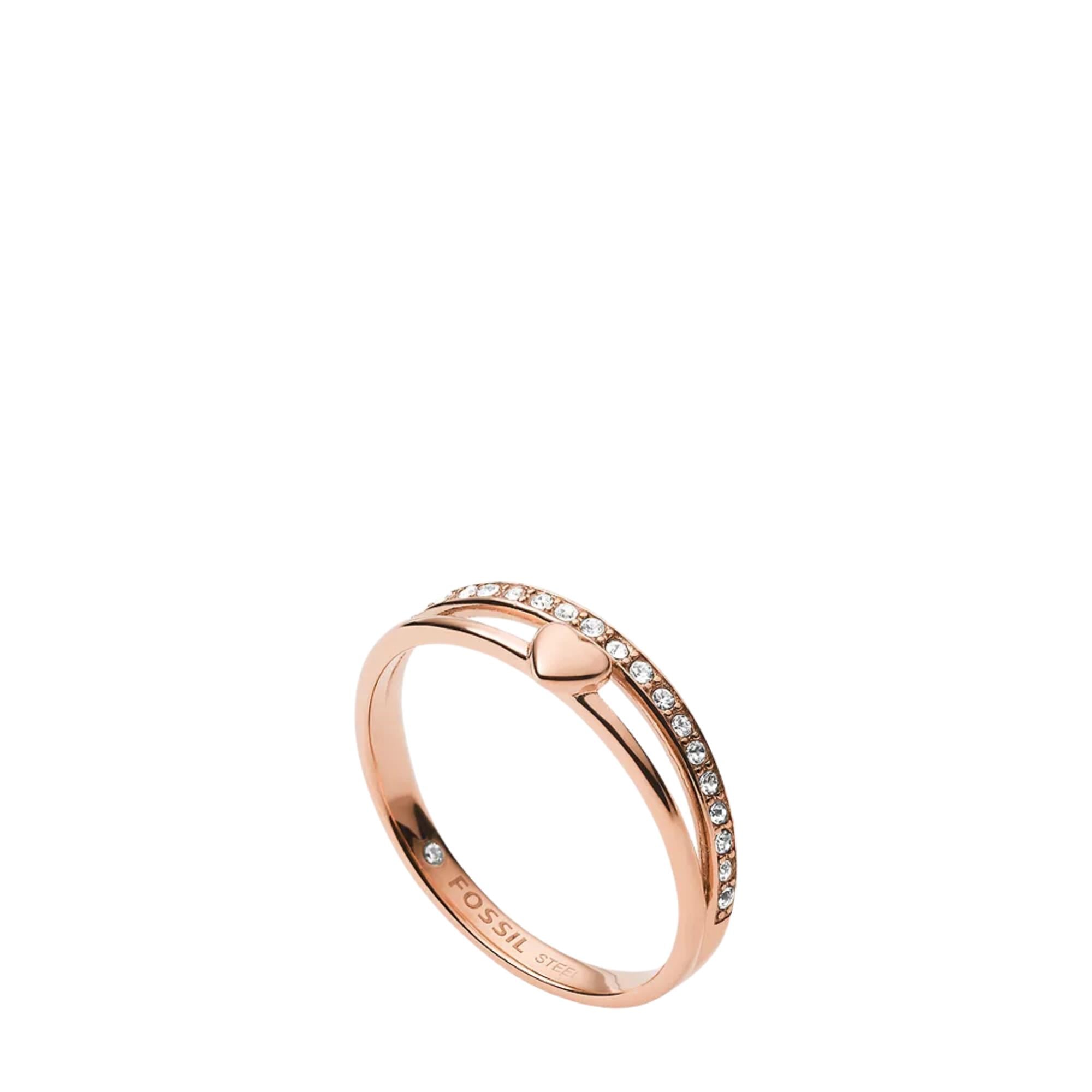 Fossil Sutton Hearts To You Rose Gold-Tone Stainless Steel Band Women's Ring JF03460791